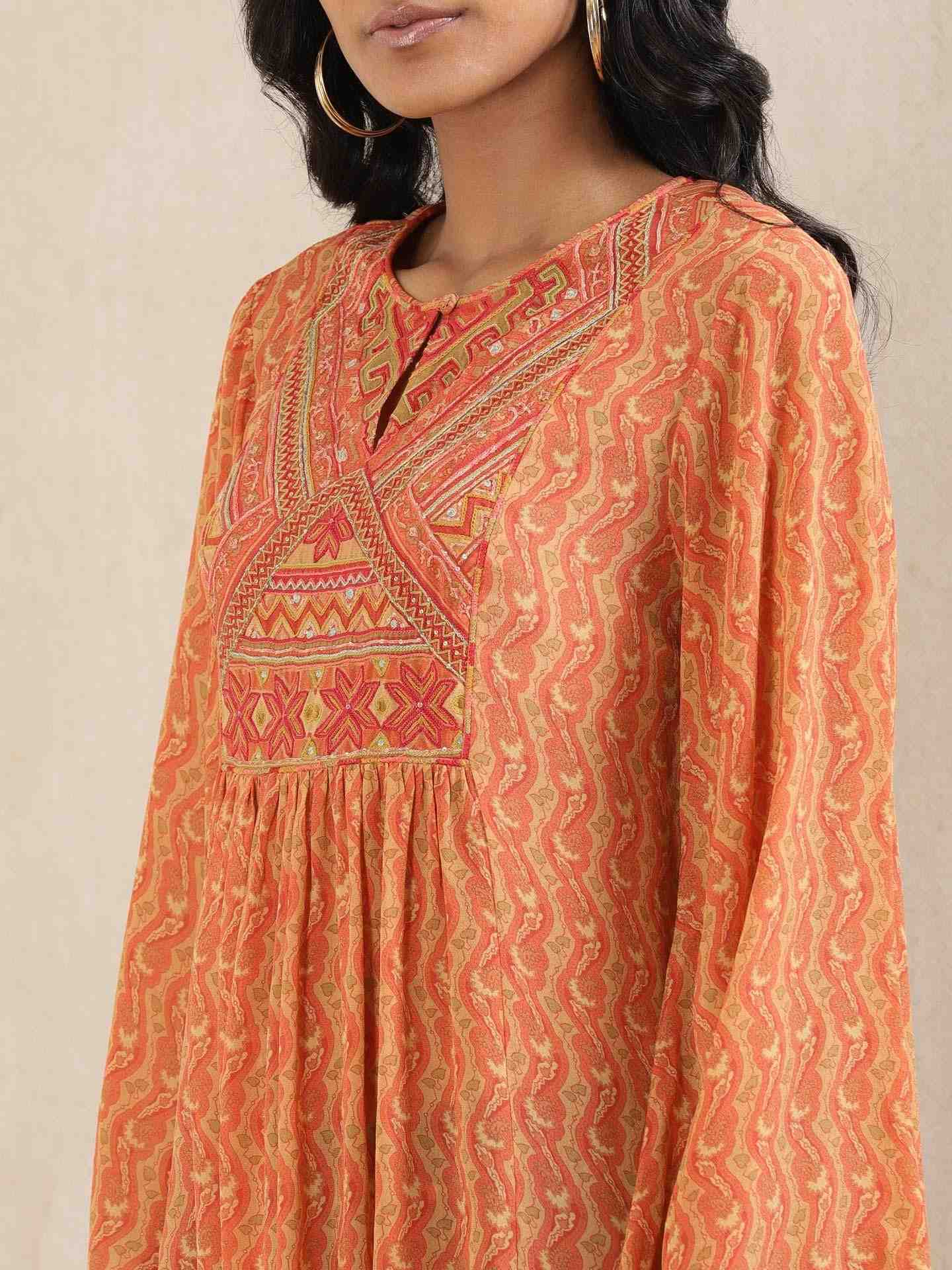 Rust & Beige Salya Crepe Kurti