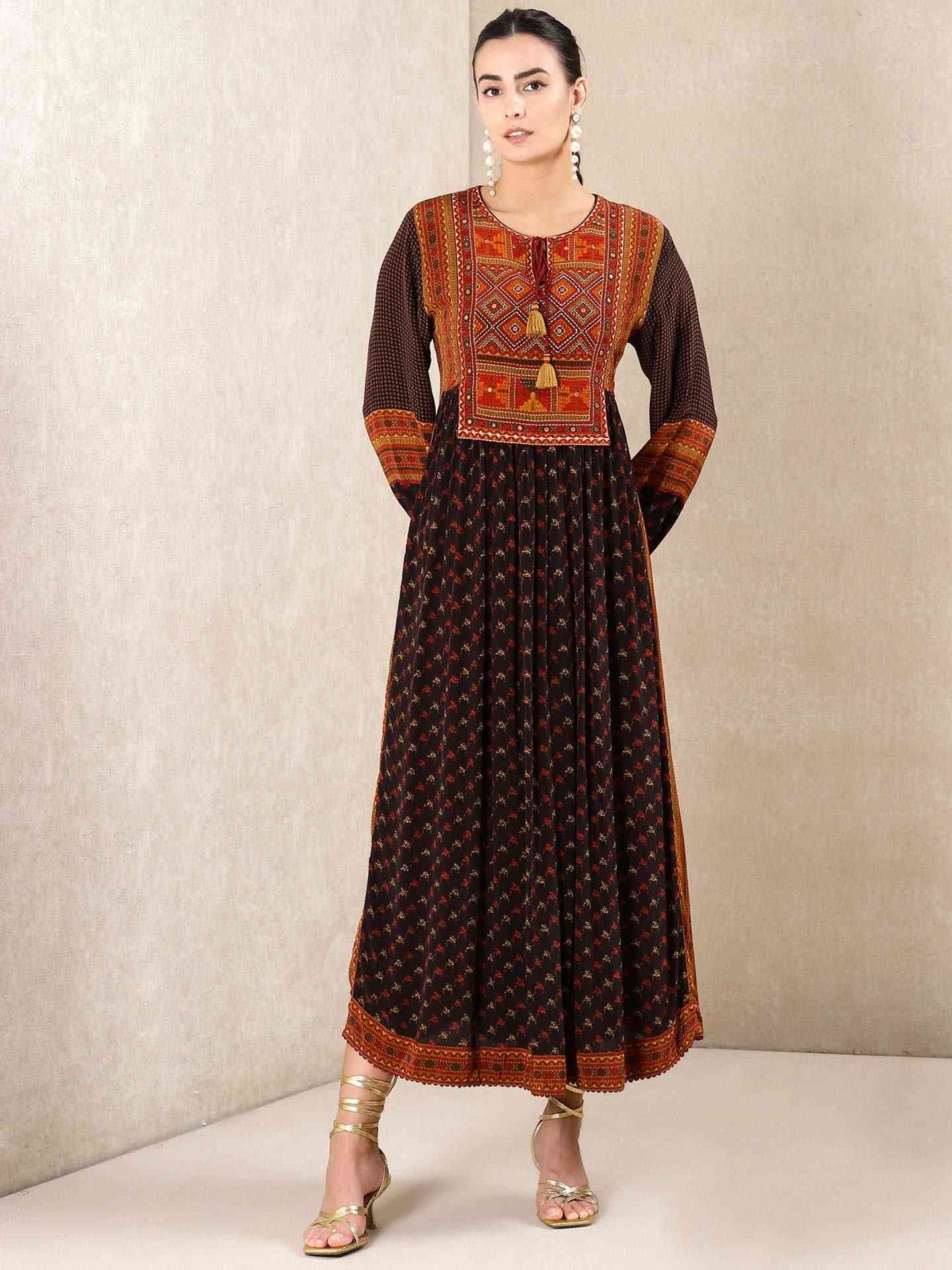 Black & Rust Falguni Crepe Kurta