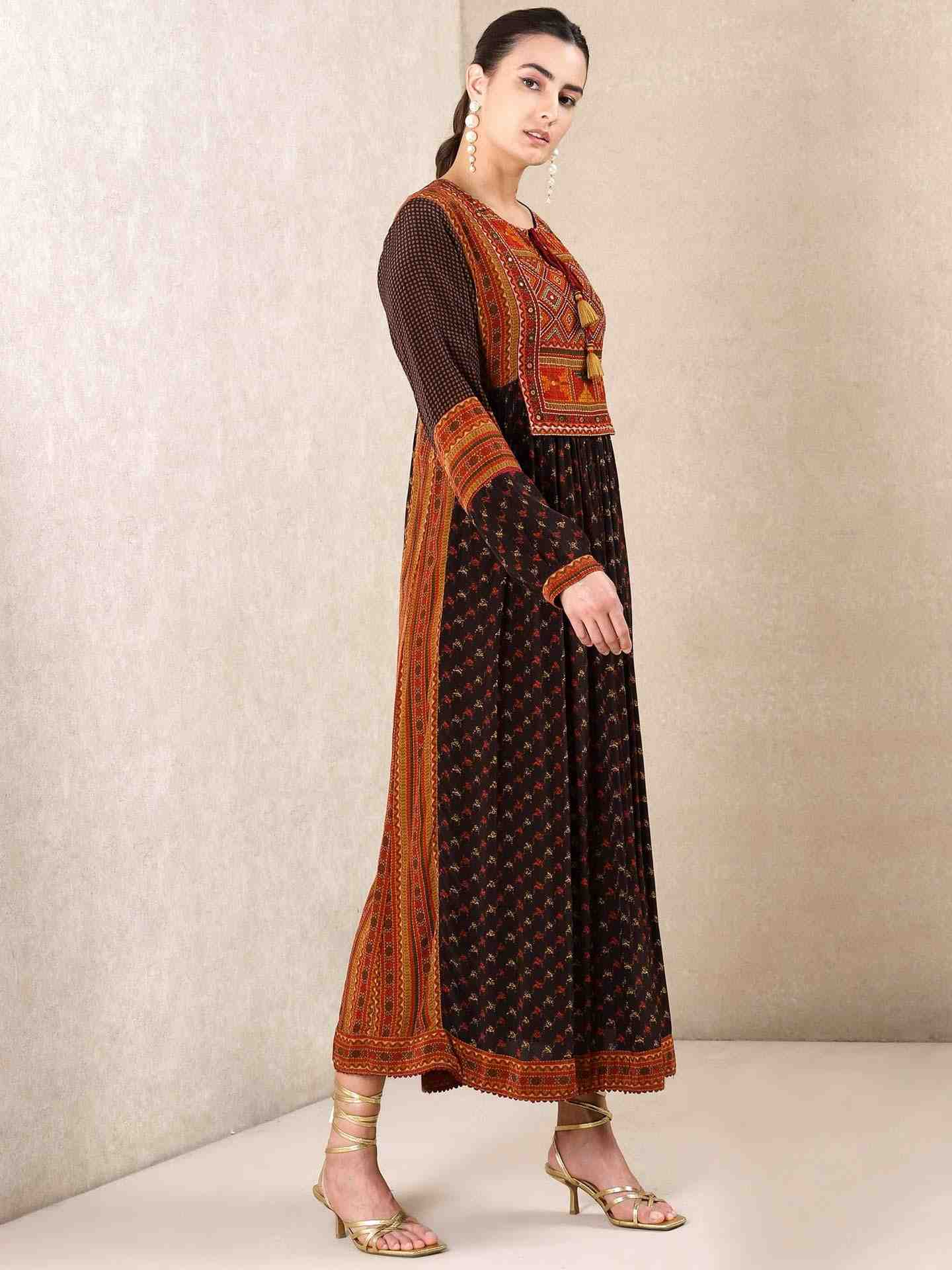 Black & Rust Falguni Crepe Kurta