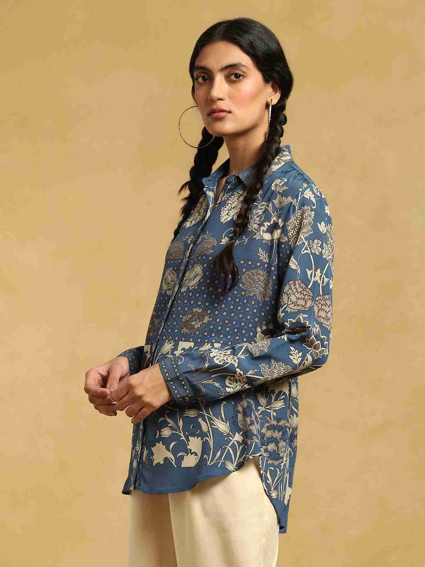 Blue Calico Crepe Shirt