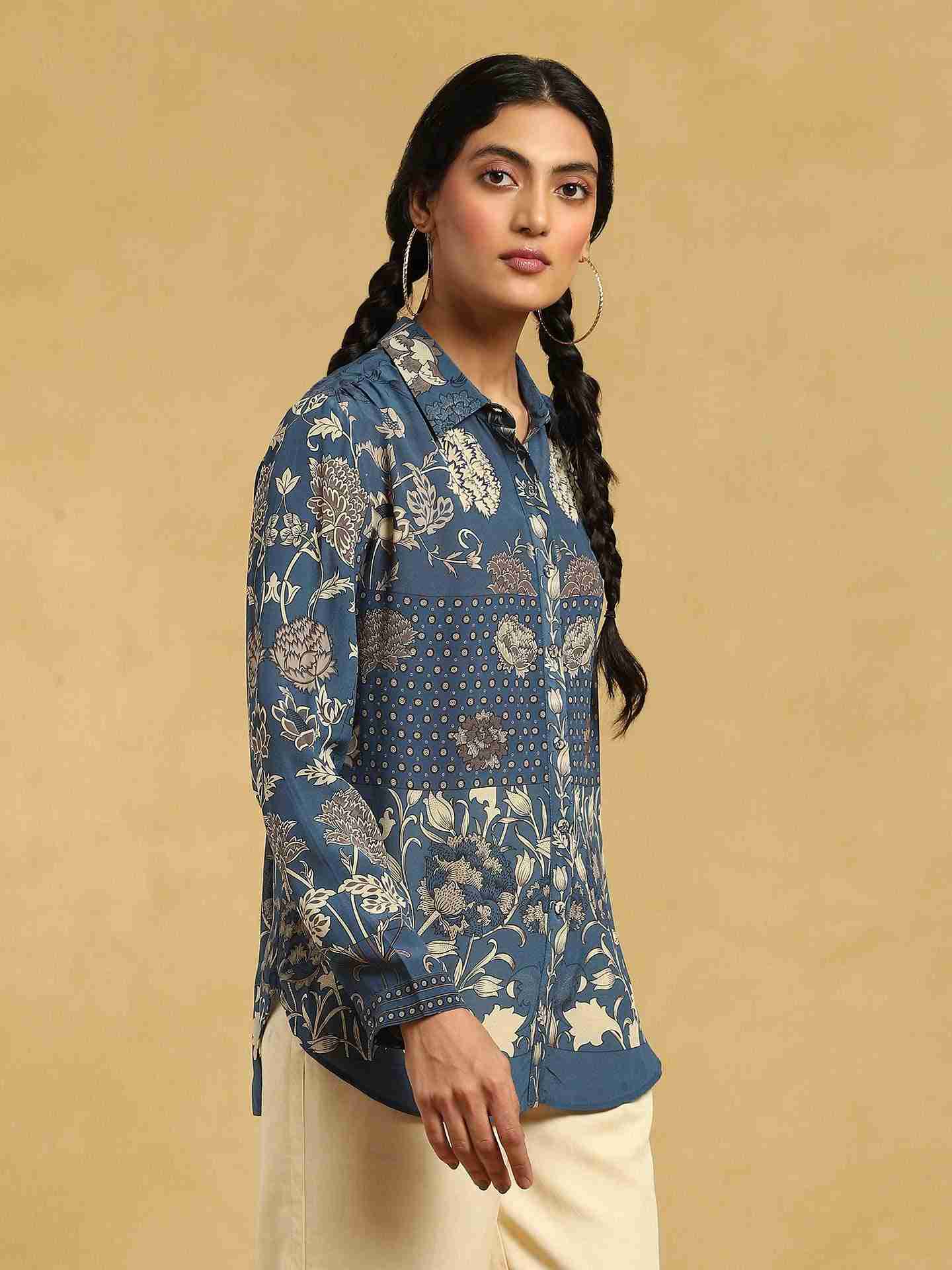 Blue Calico Crepe Shirt