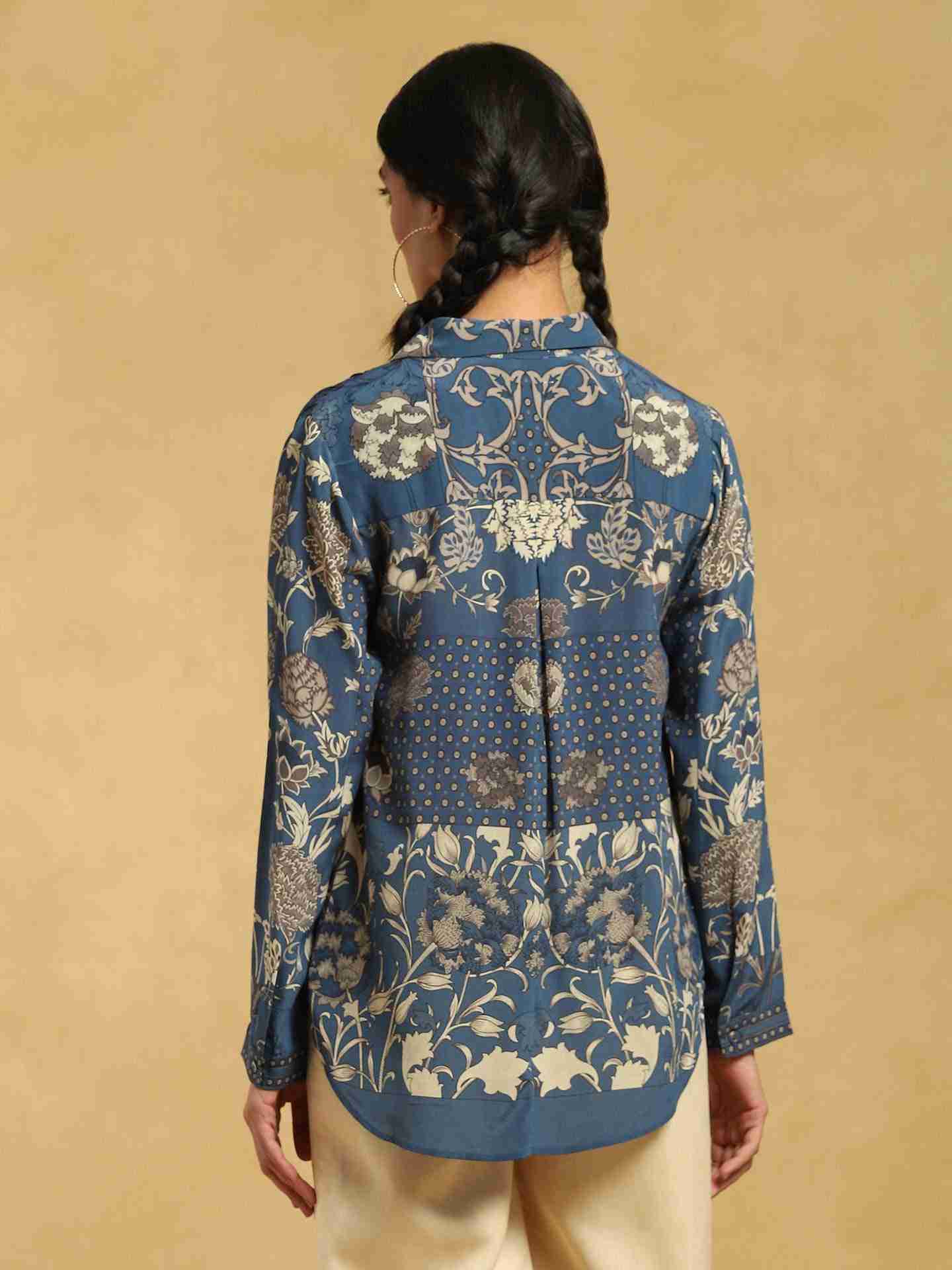 Blue Calico Crepe Shirt