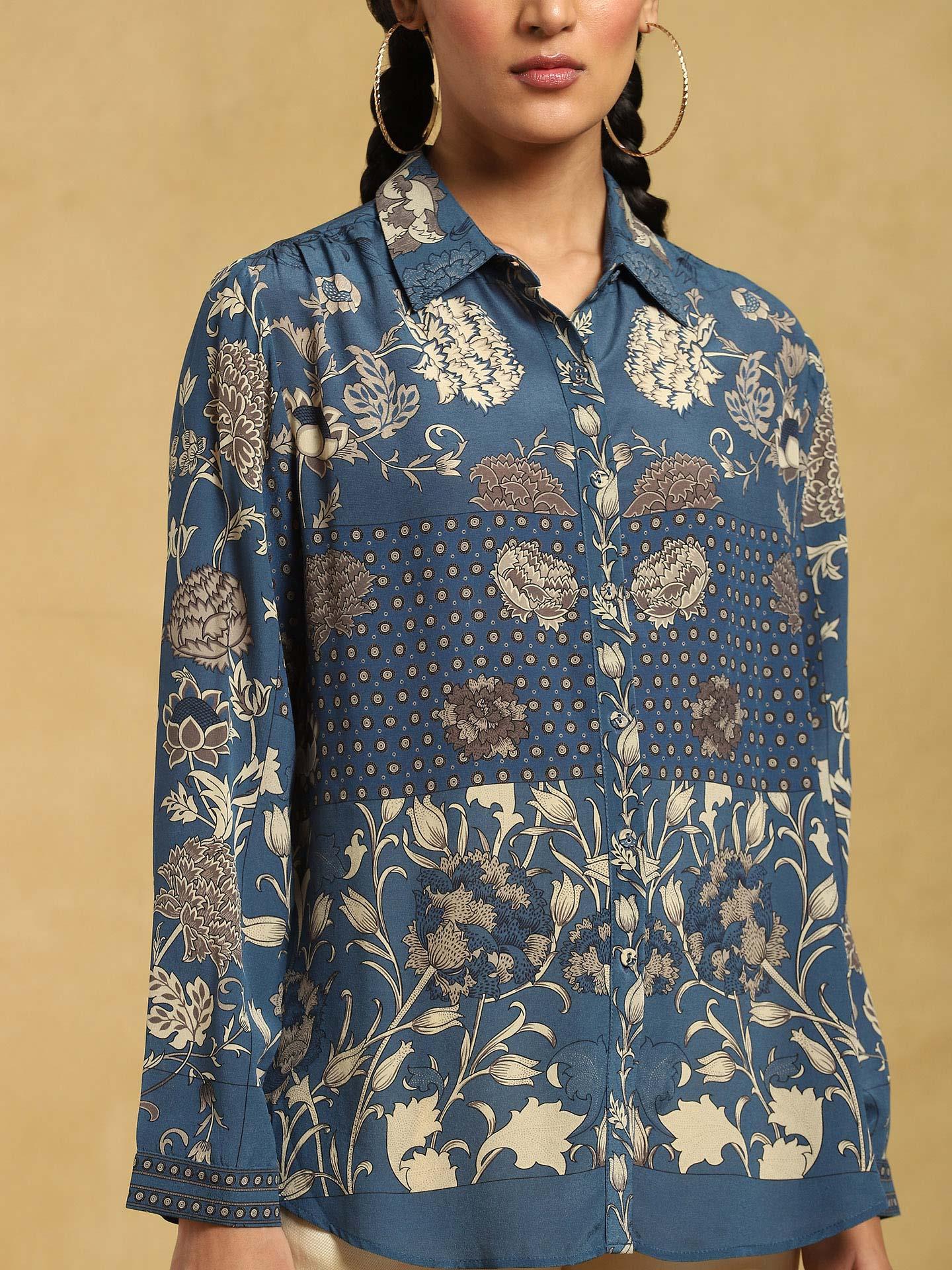 Blue Calico Crepe Shirt