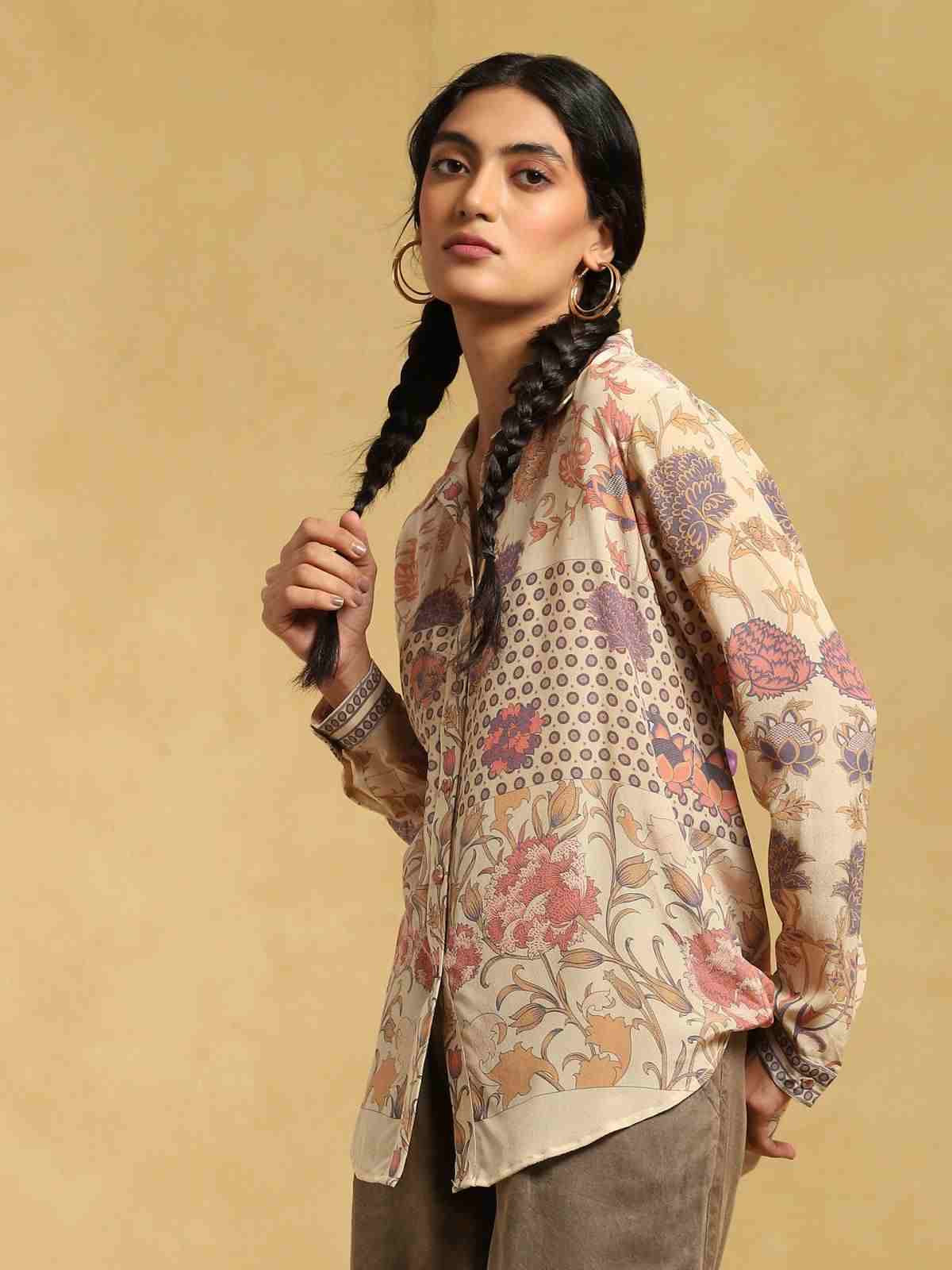 Ecru Calico Crepe Shirt