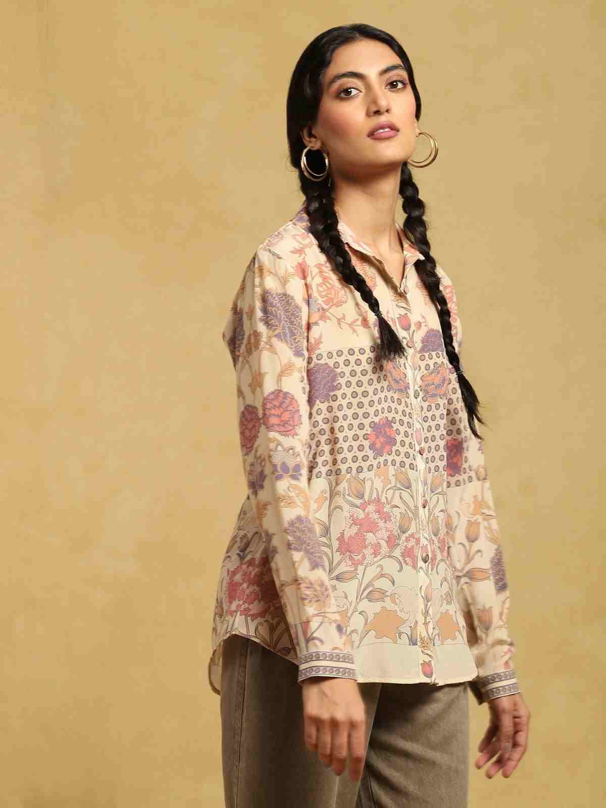 Ecru Calico Crepe Shirt