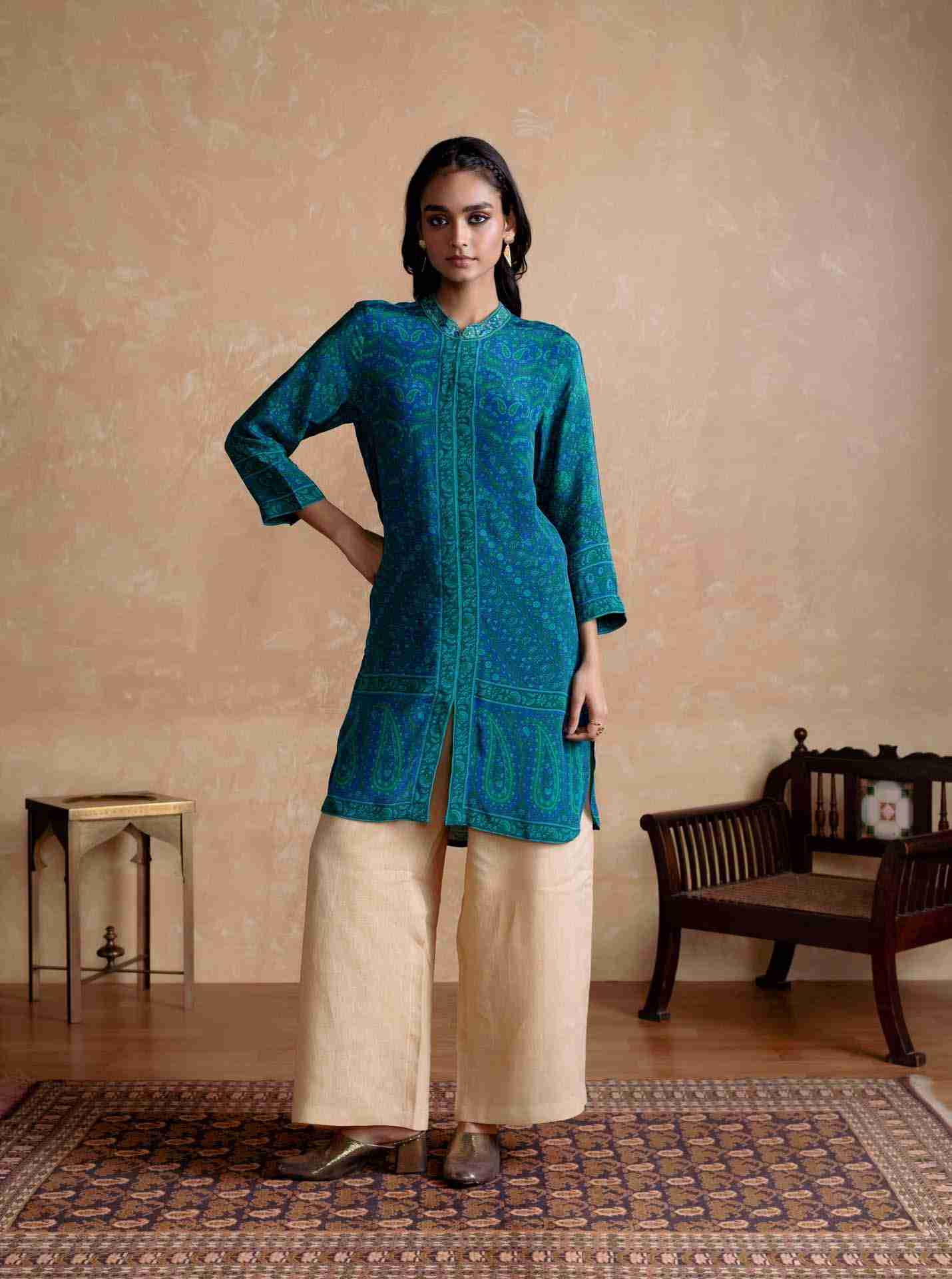 Royal Blue & Turquoise Flowret Kurta