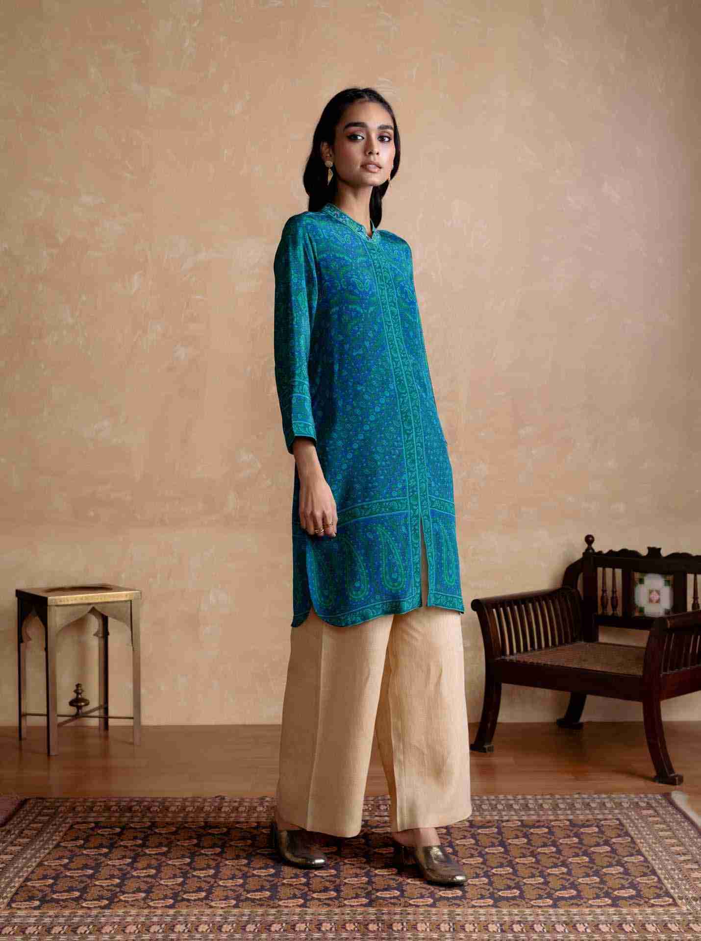 Royal Blue & Turquoise Flowret Kurta