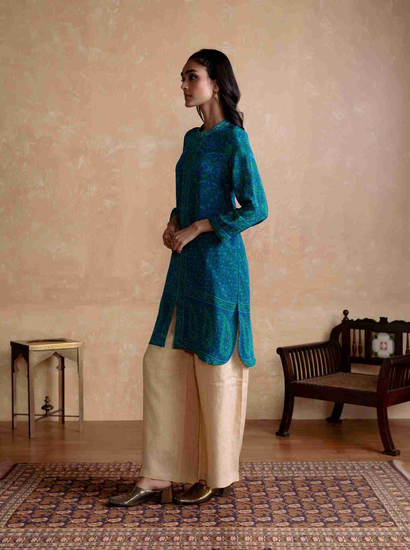 Royal Blue & Turquoise Flowret Kurta