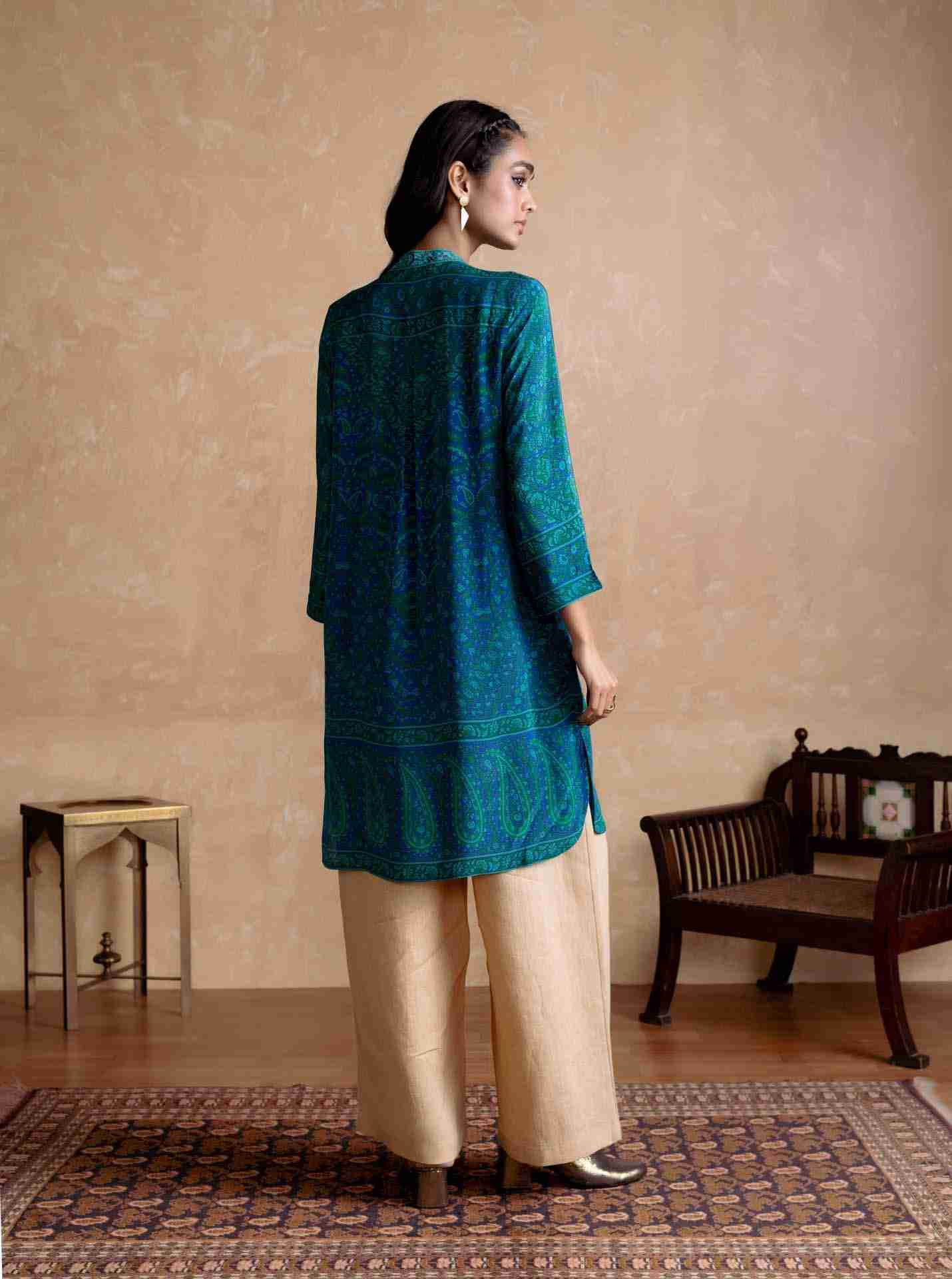 Royal Blue & Turquoise Flowret Kurta