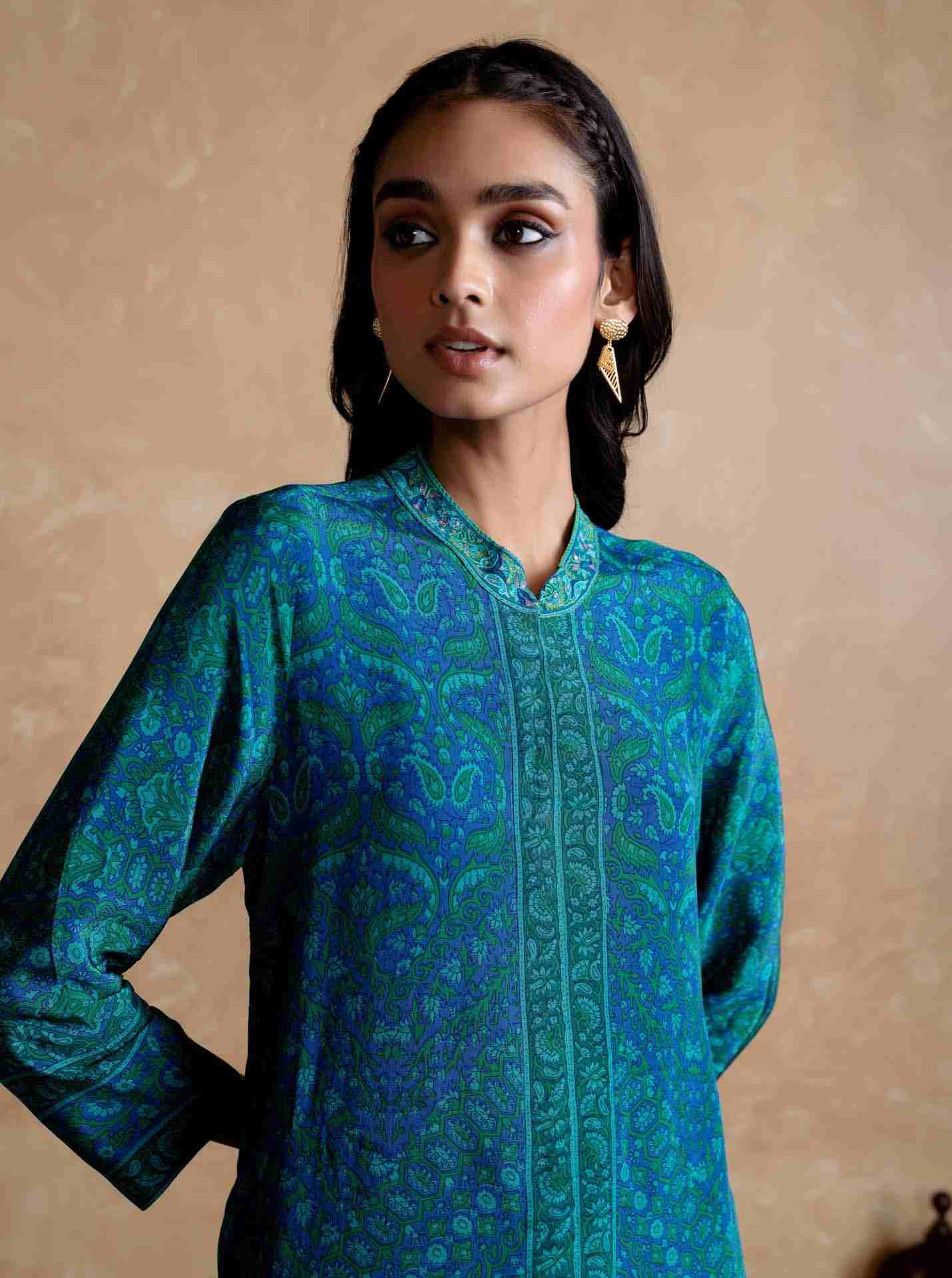 Royal Blue & Turquoise Flowret Kurta