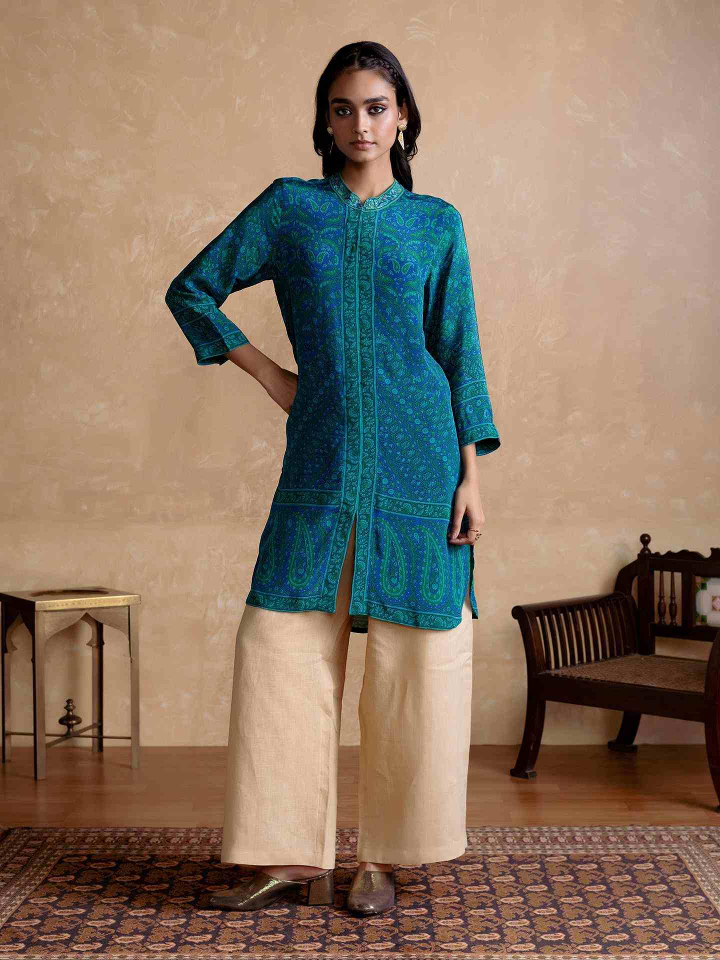 Royal Blue & Turquoise Flowret Kurta