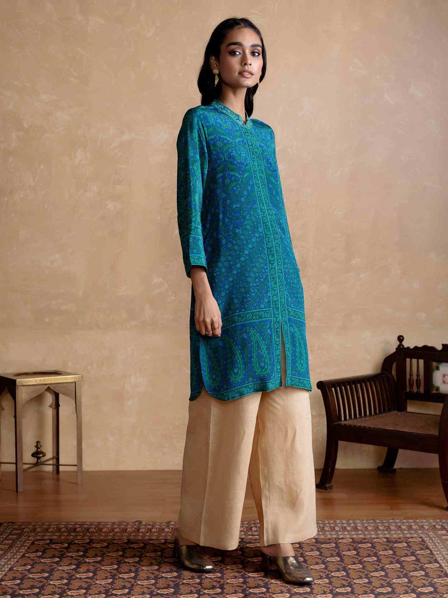 Royal Blue & Turquoise Flowret Kurta