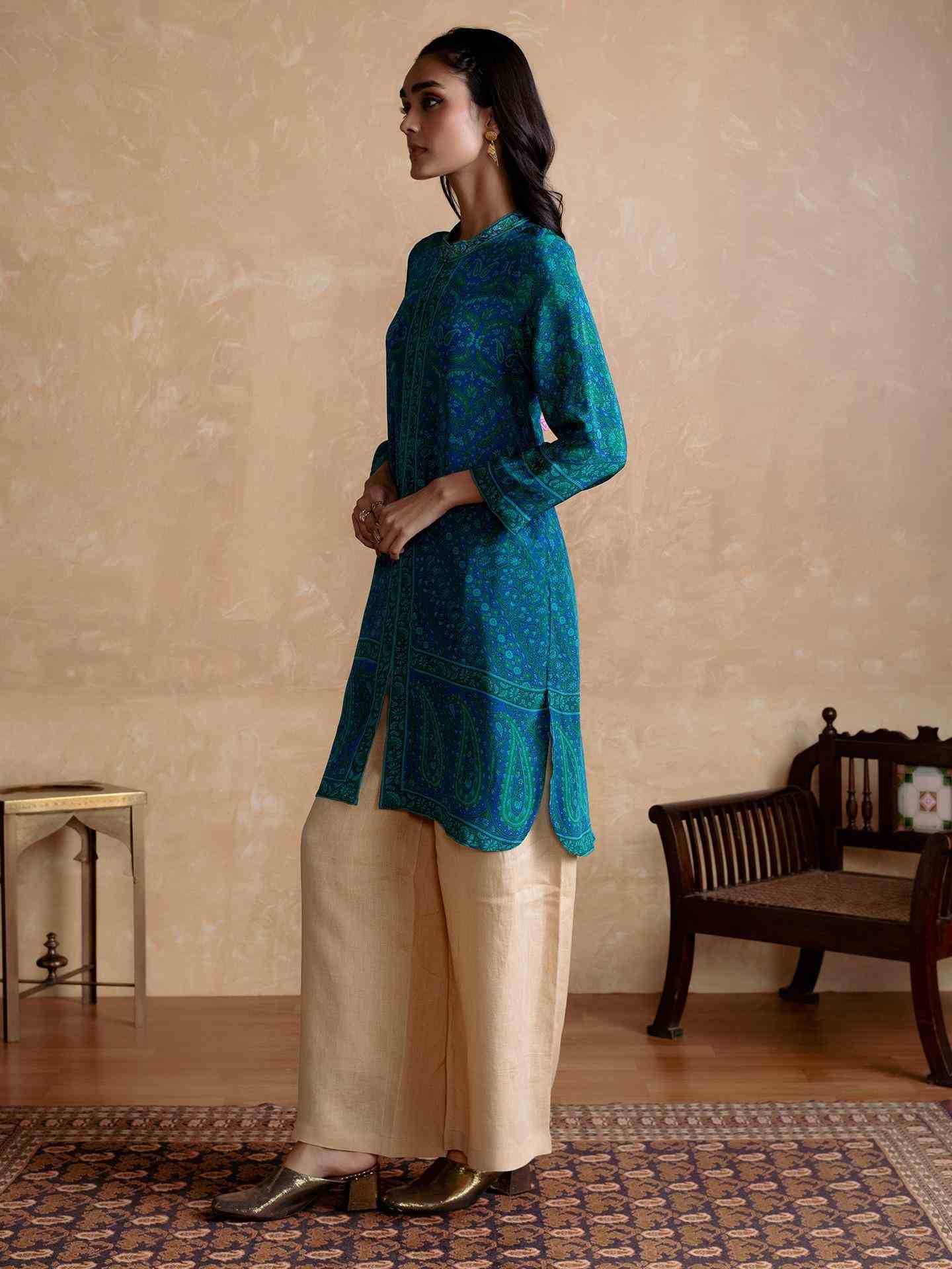 Royal Blue & Turquoise Flowret Kurta