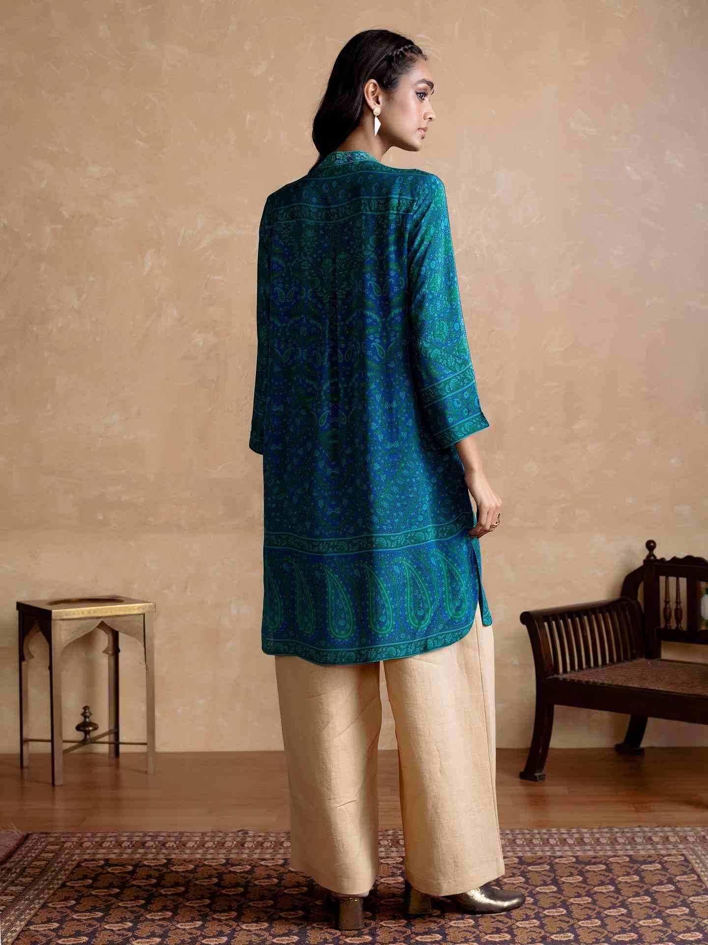 Royal Blue & Turquoise Flowret Kurta