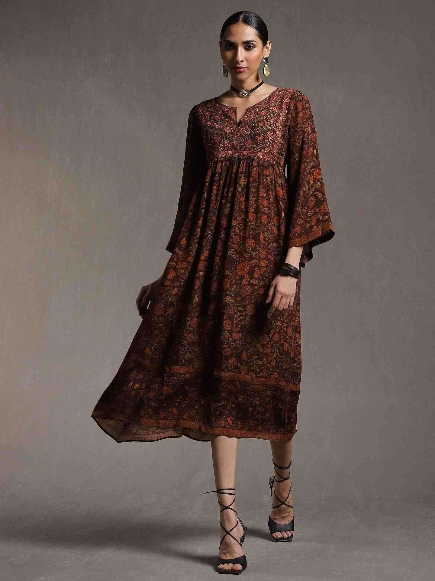Brown & Rust Gaach Crepe Dress