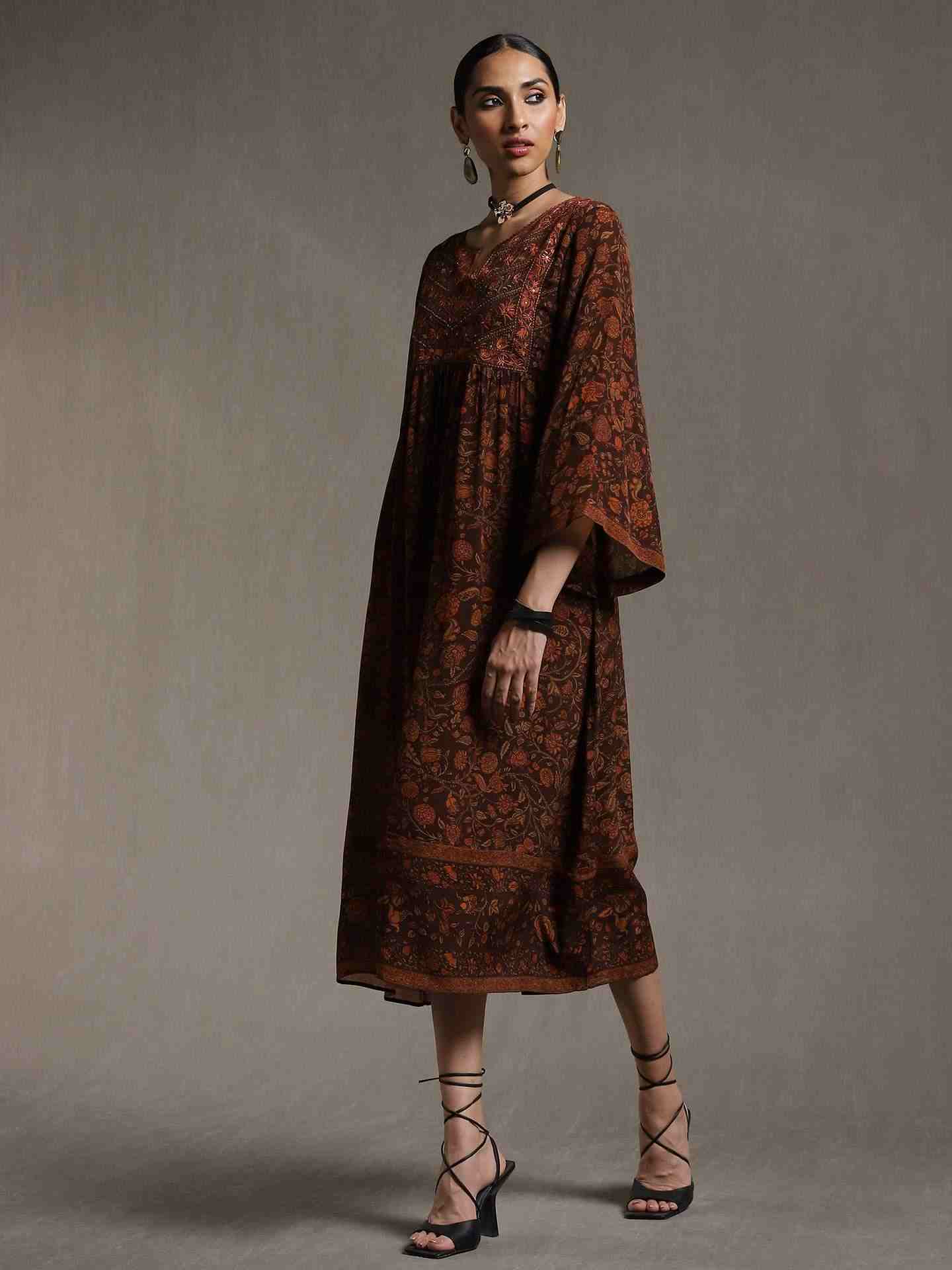 Brown & Rust Gaach Crepe Dress