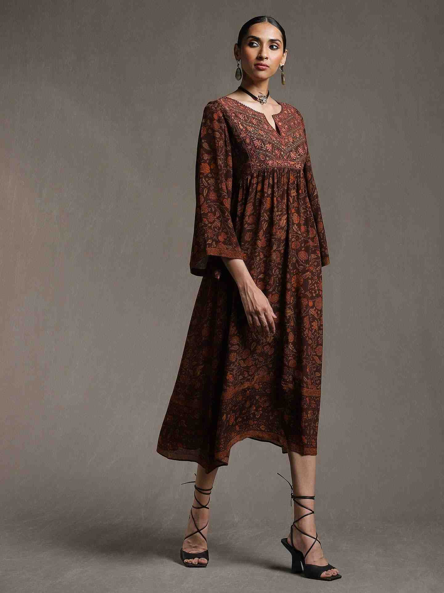 Brown & Rust Gaach Crepe Dress