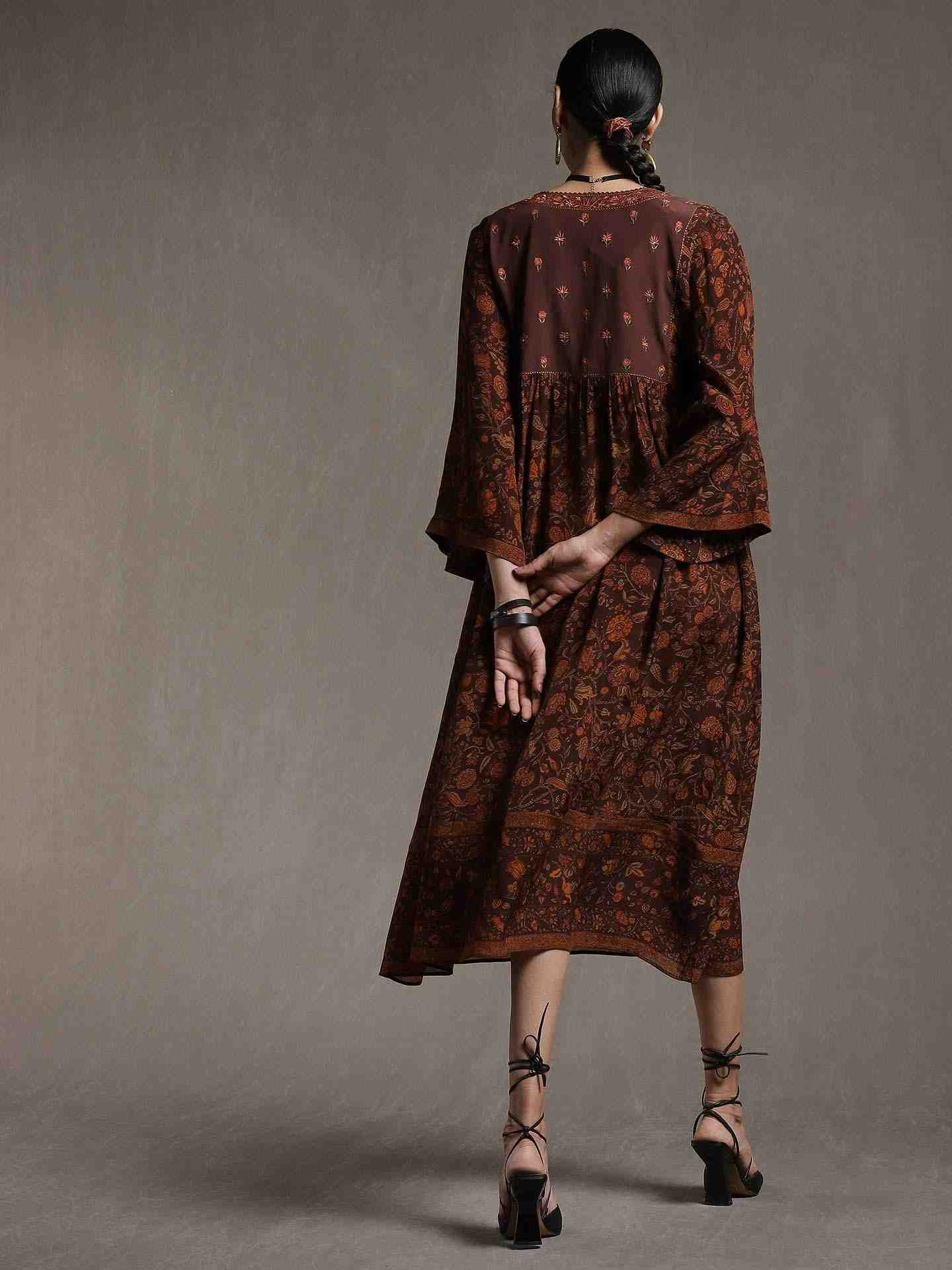 Brown & Rust Gaach Crepe Dress