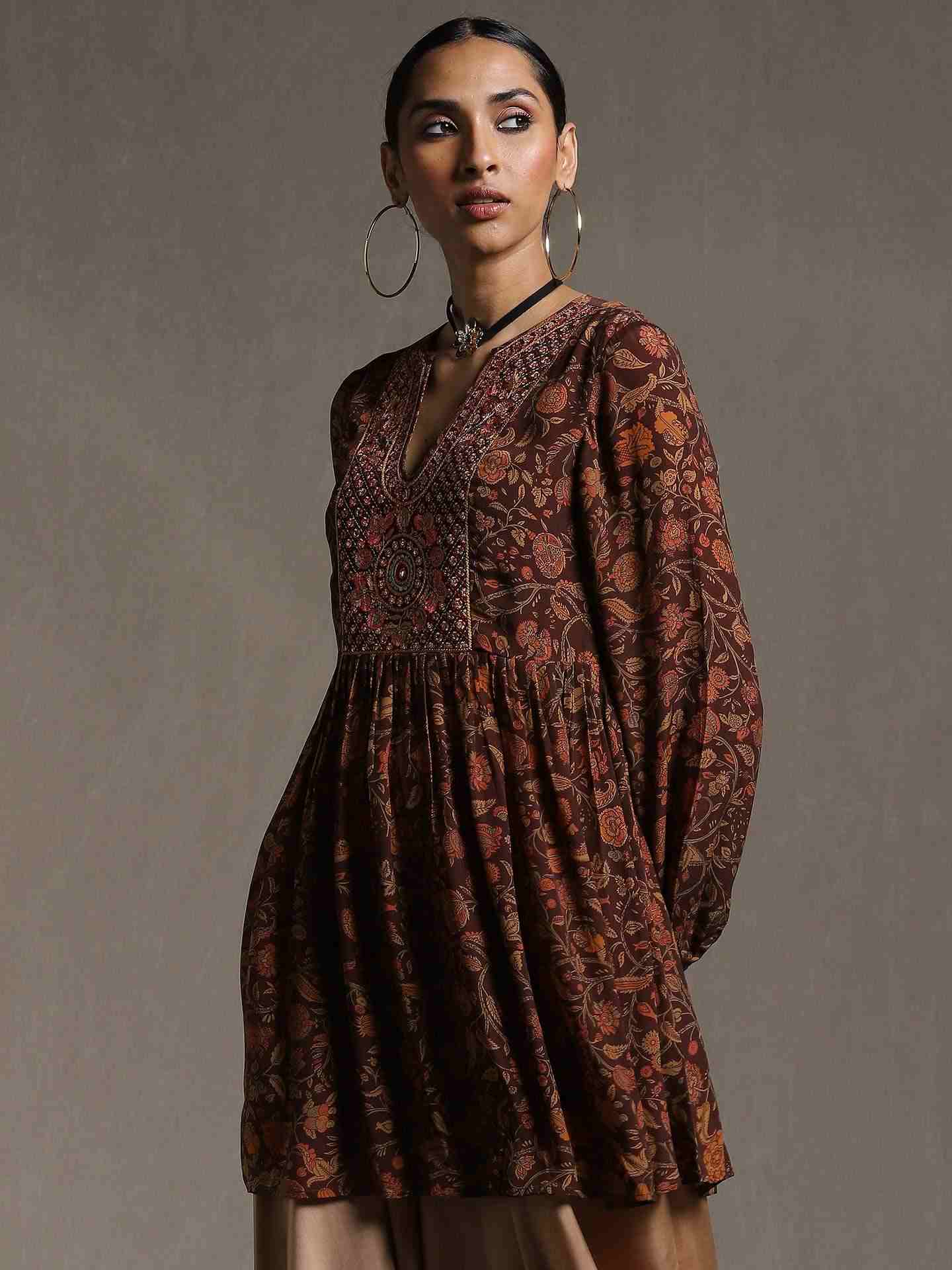 Brown & Rust Gaach Crepe Kurti