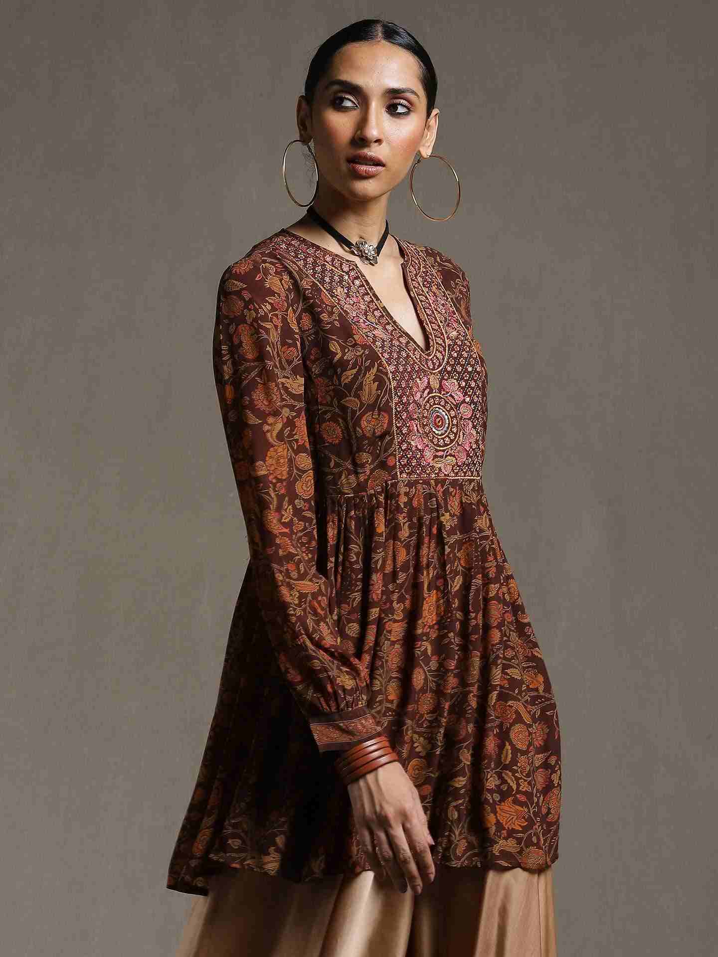 Brown & Rust Gaach Crepe Kurti