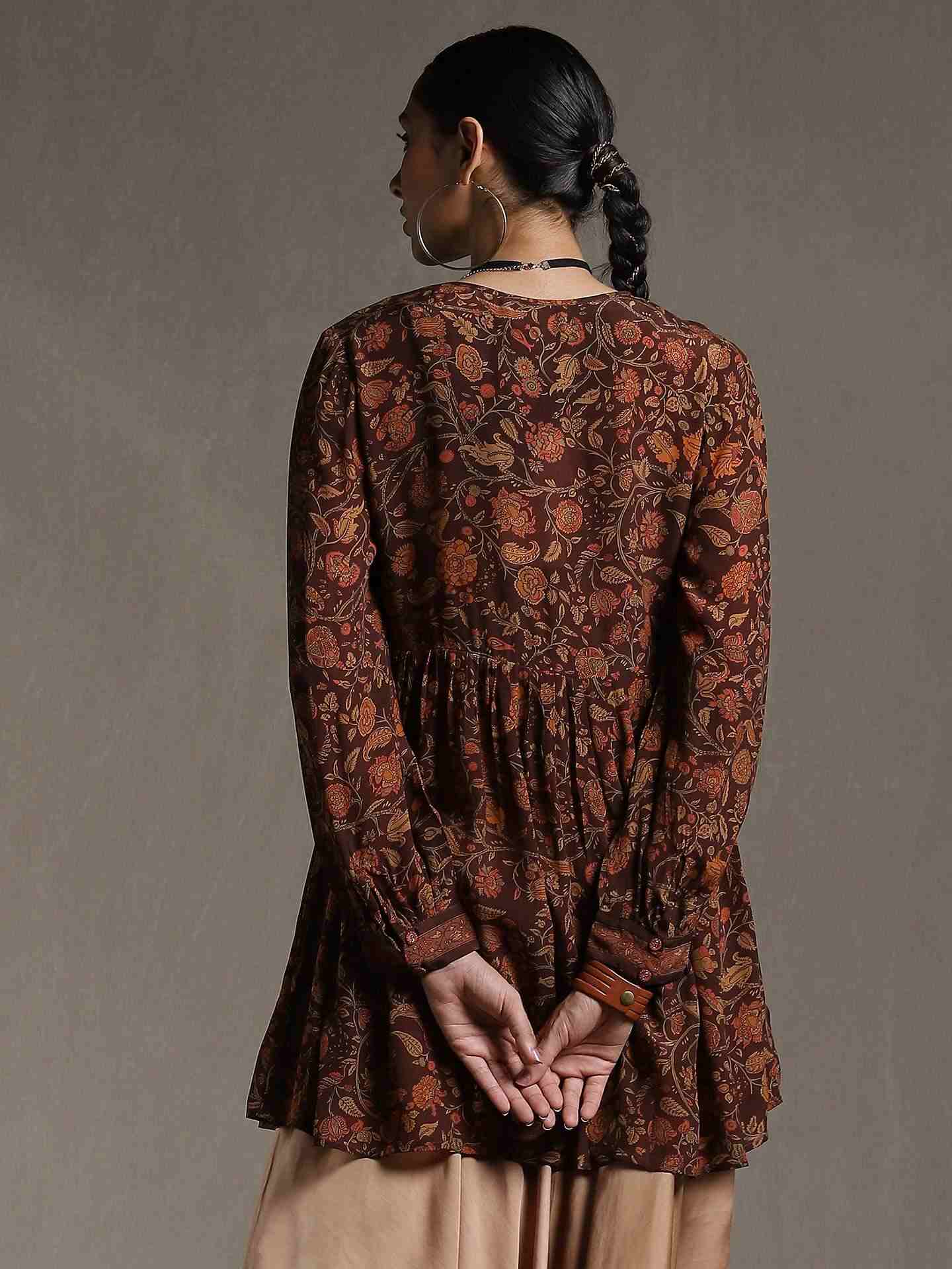 Brown & Rust Gaach Crepe Kurti