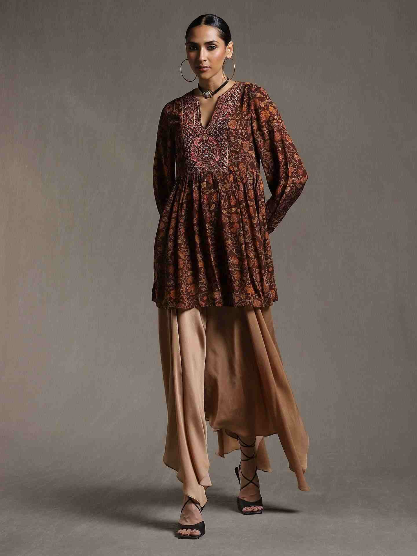 Brown & Rust Gaach Crepe Kurti