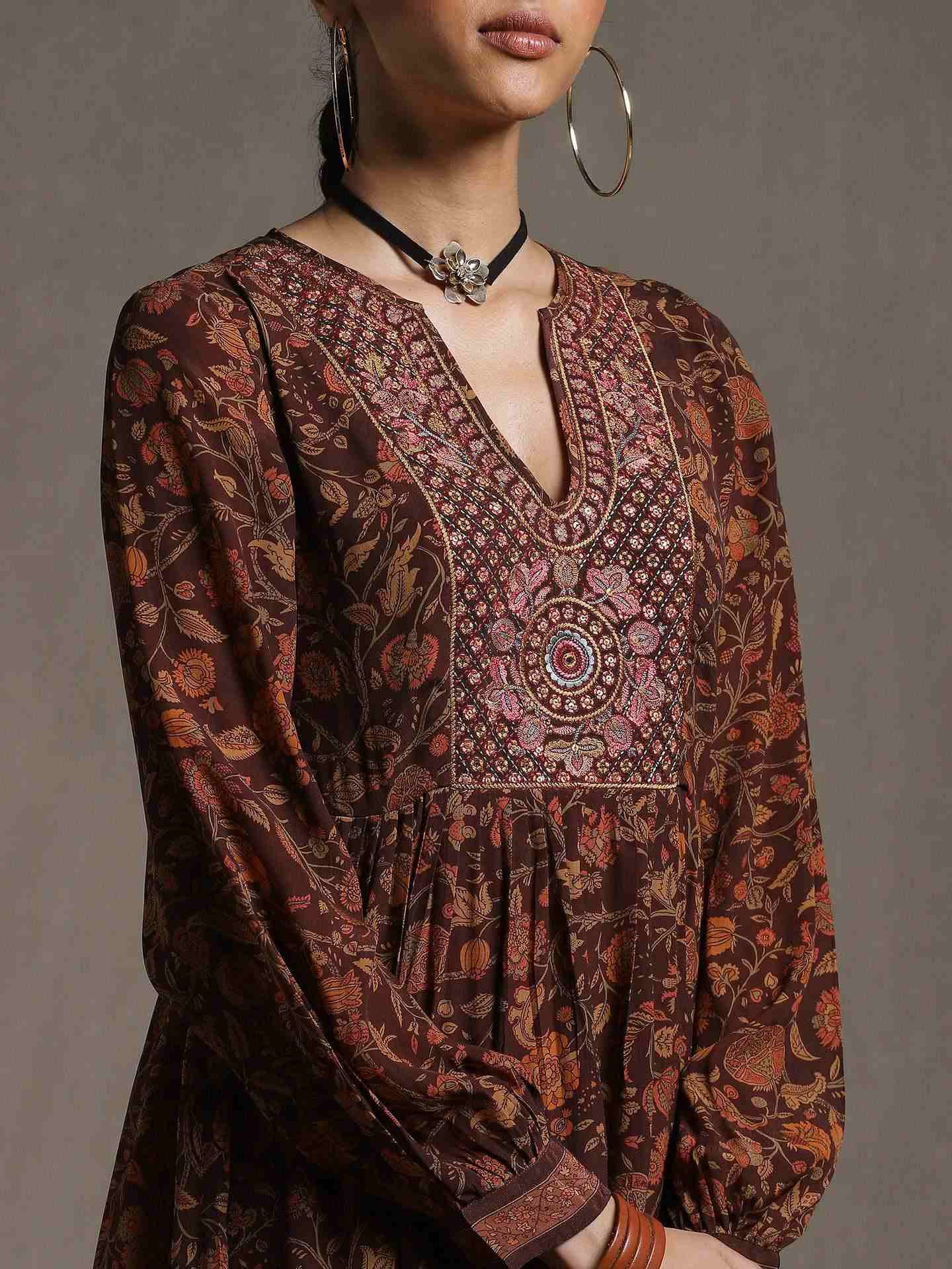 Brown & Rust Gaach Crepe Kurti