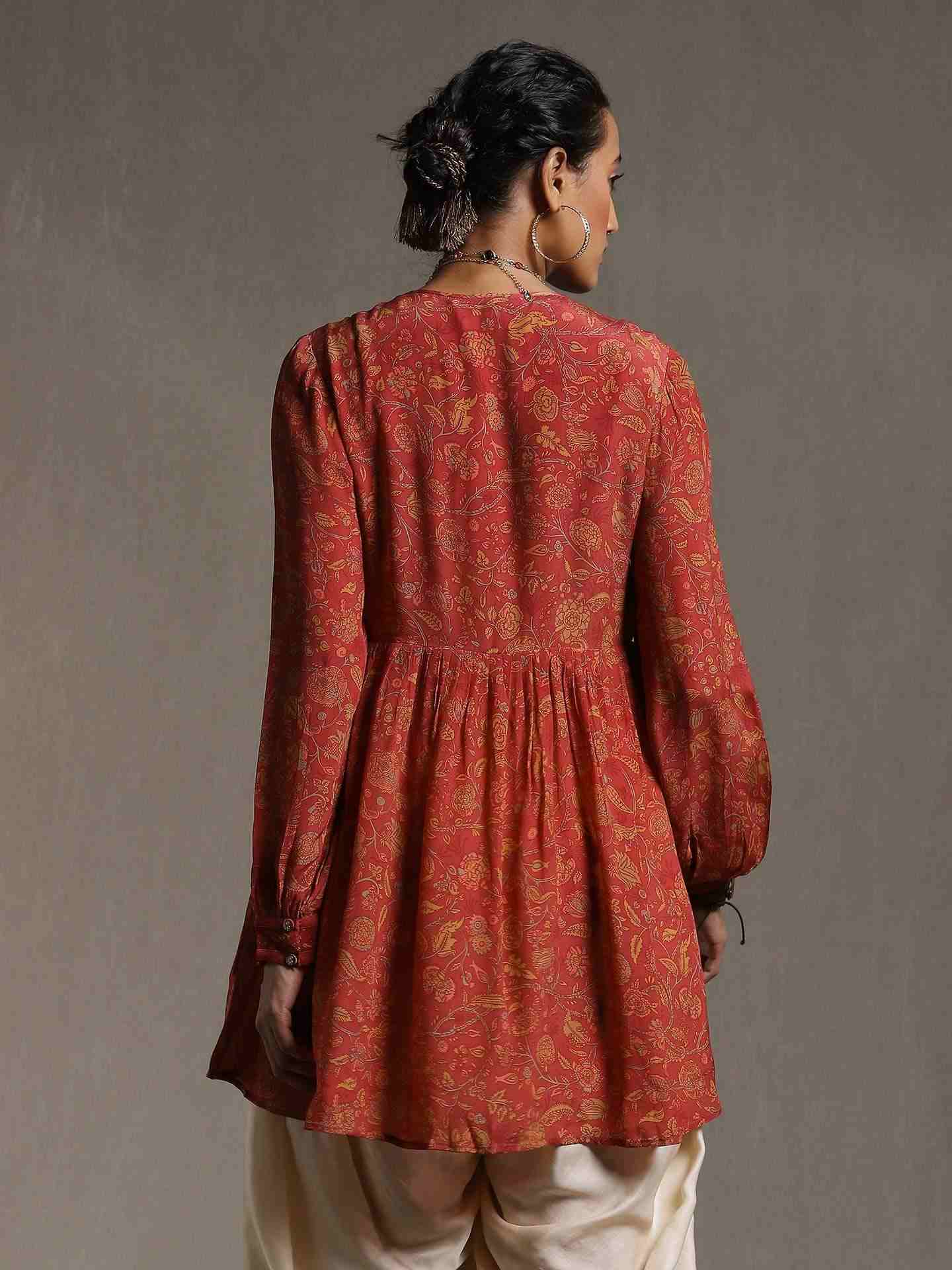 Old Rose & Beige Gaach Crepe Kurti