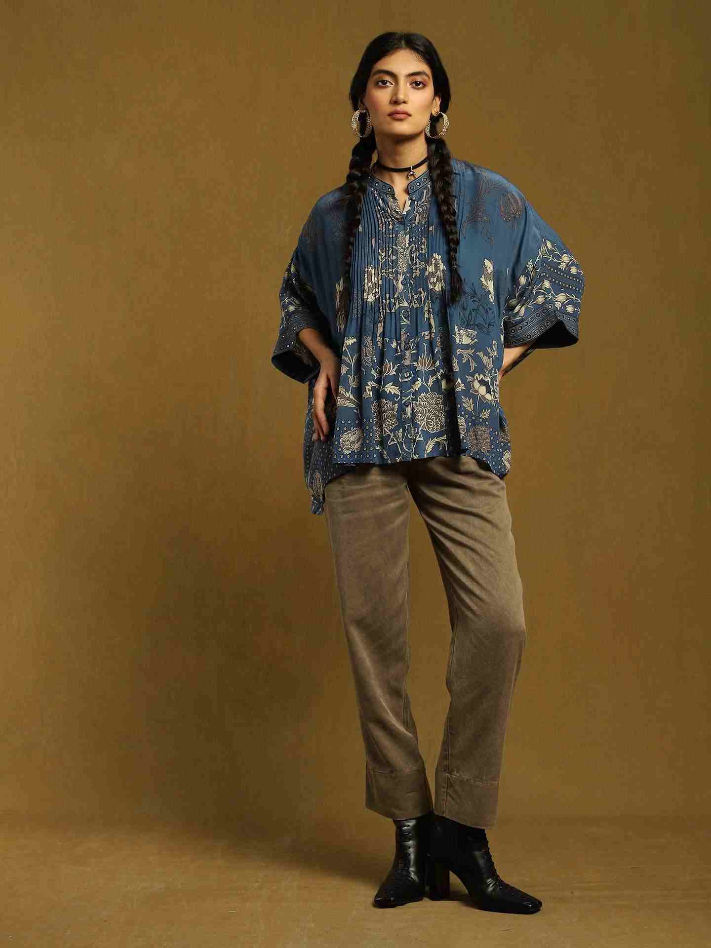 Blue Calico Crepe Kurti