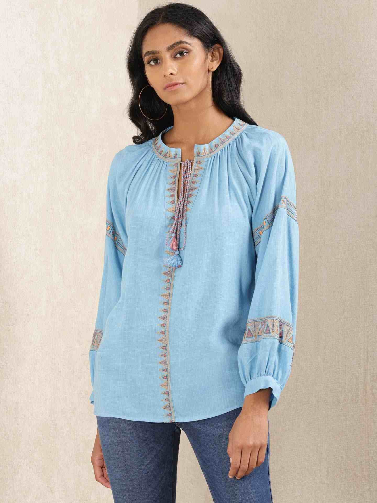 Blue Quint Embroidered Kurti