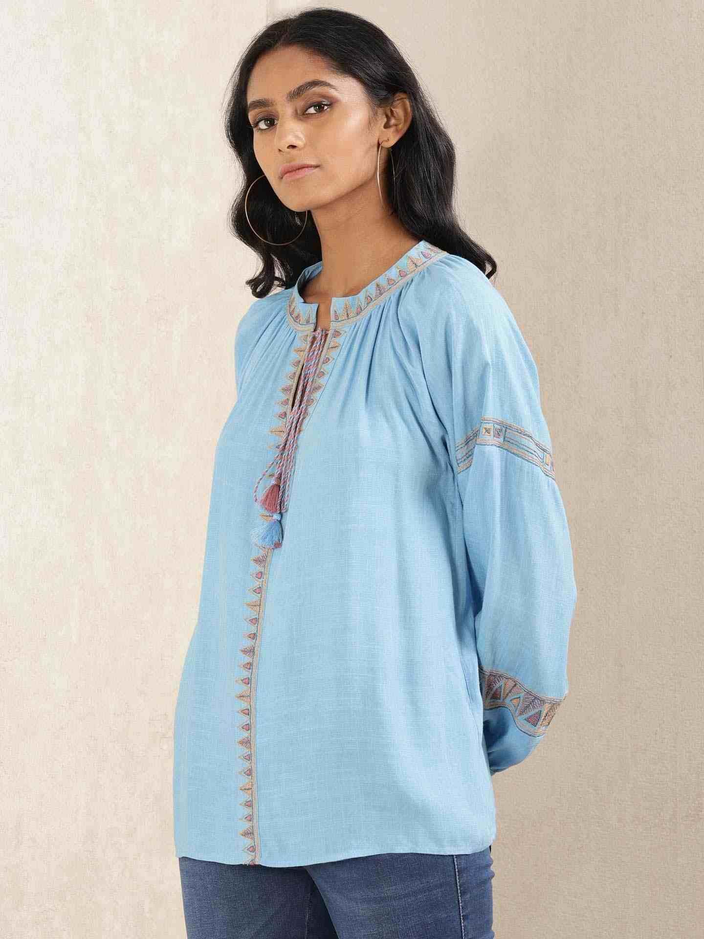 Blue Quint Embroidered Kurti