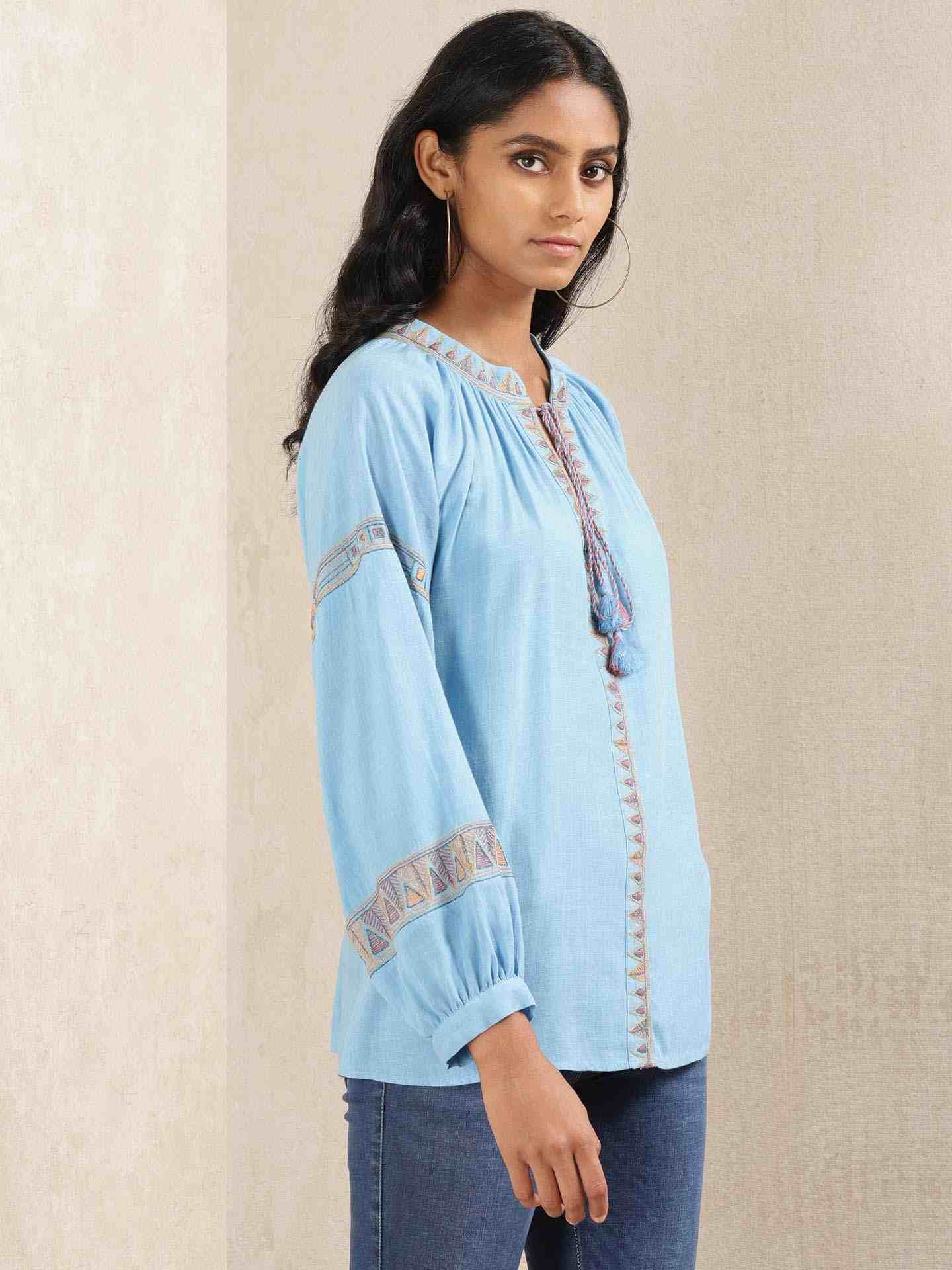 Blue Quint Embroidered Kurti
