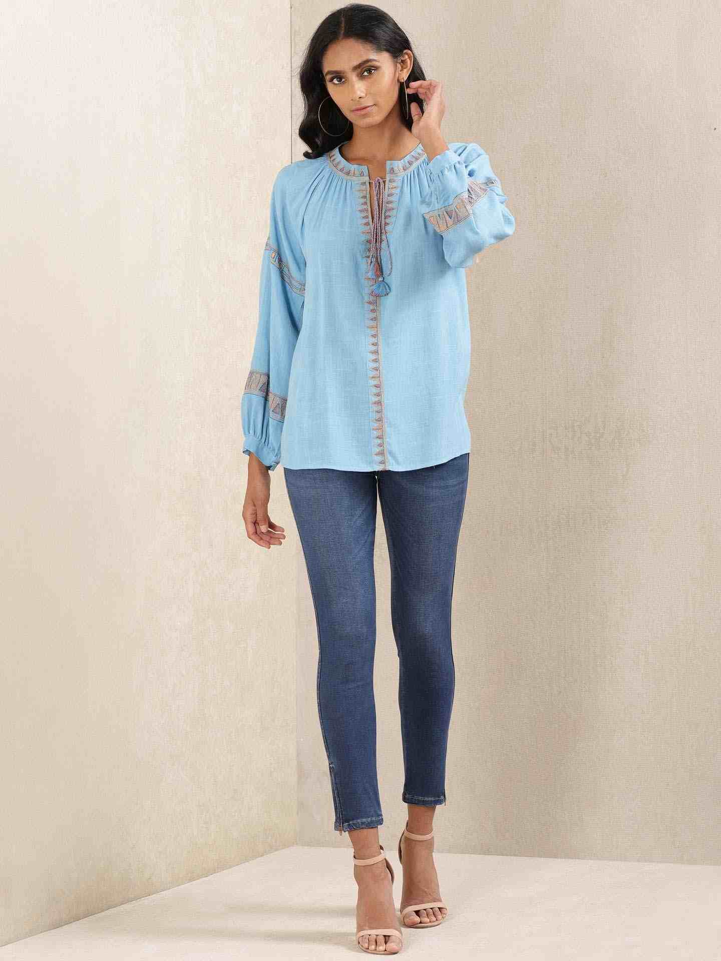 Blue Quint Embroidered Kurti