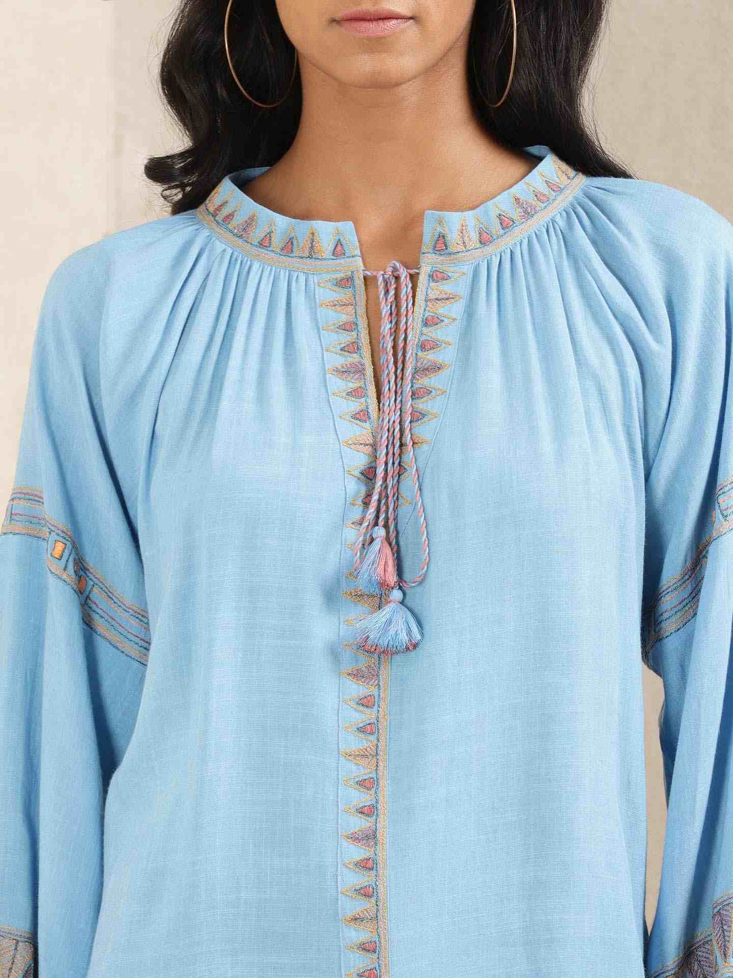 Blue Quint Embroidered Kurti