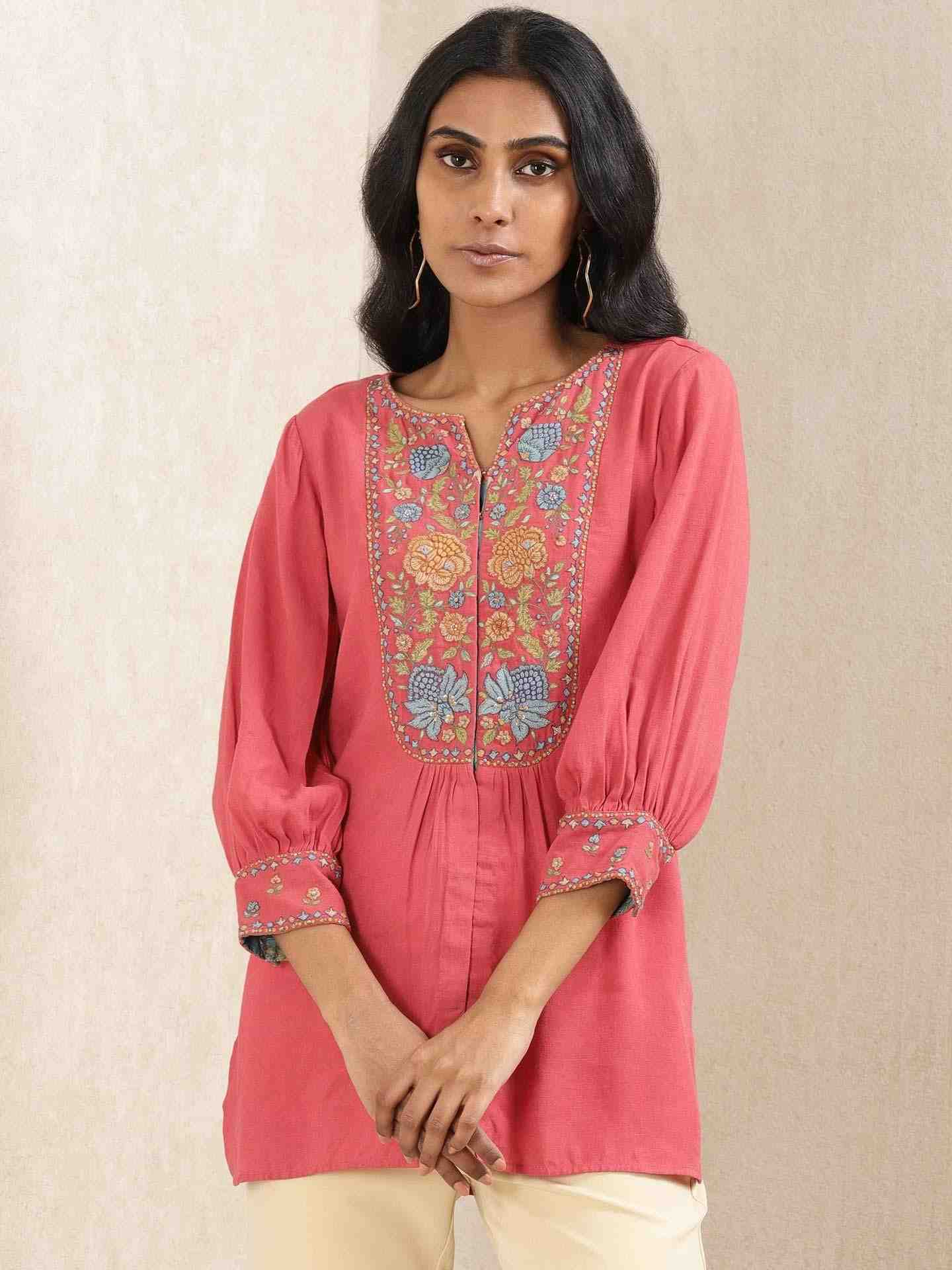 Red Kesar Solid Kurti