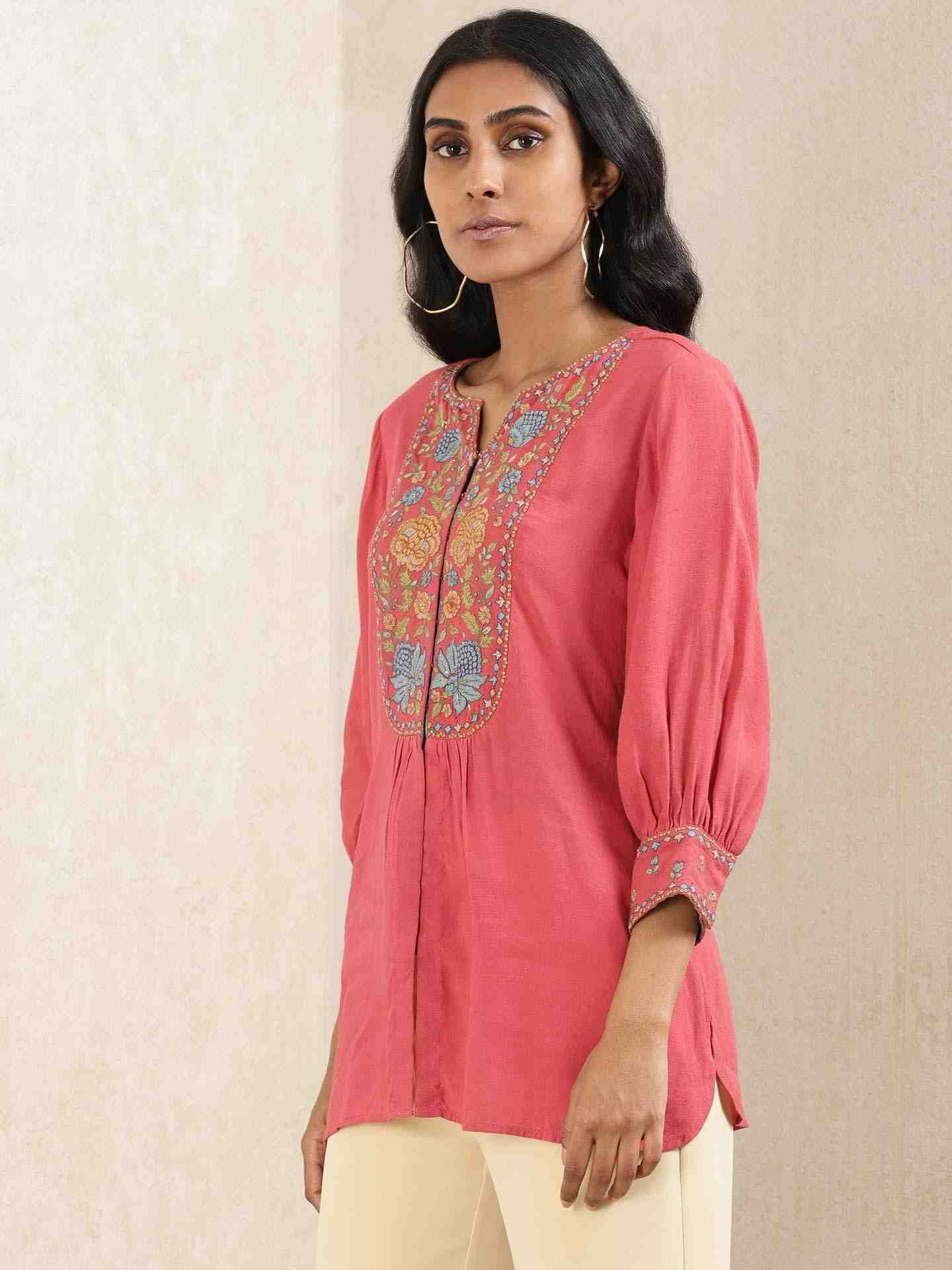 Red Kesar Solid Kurti