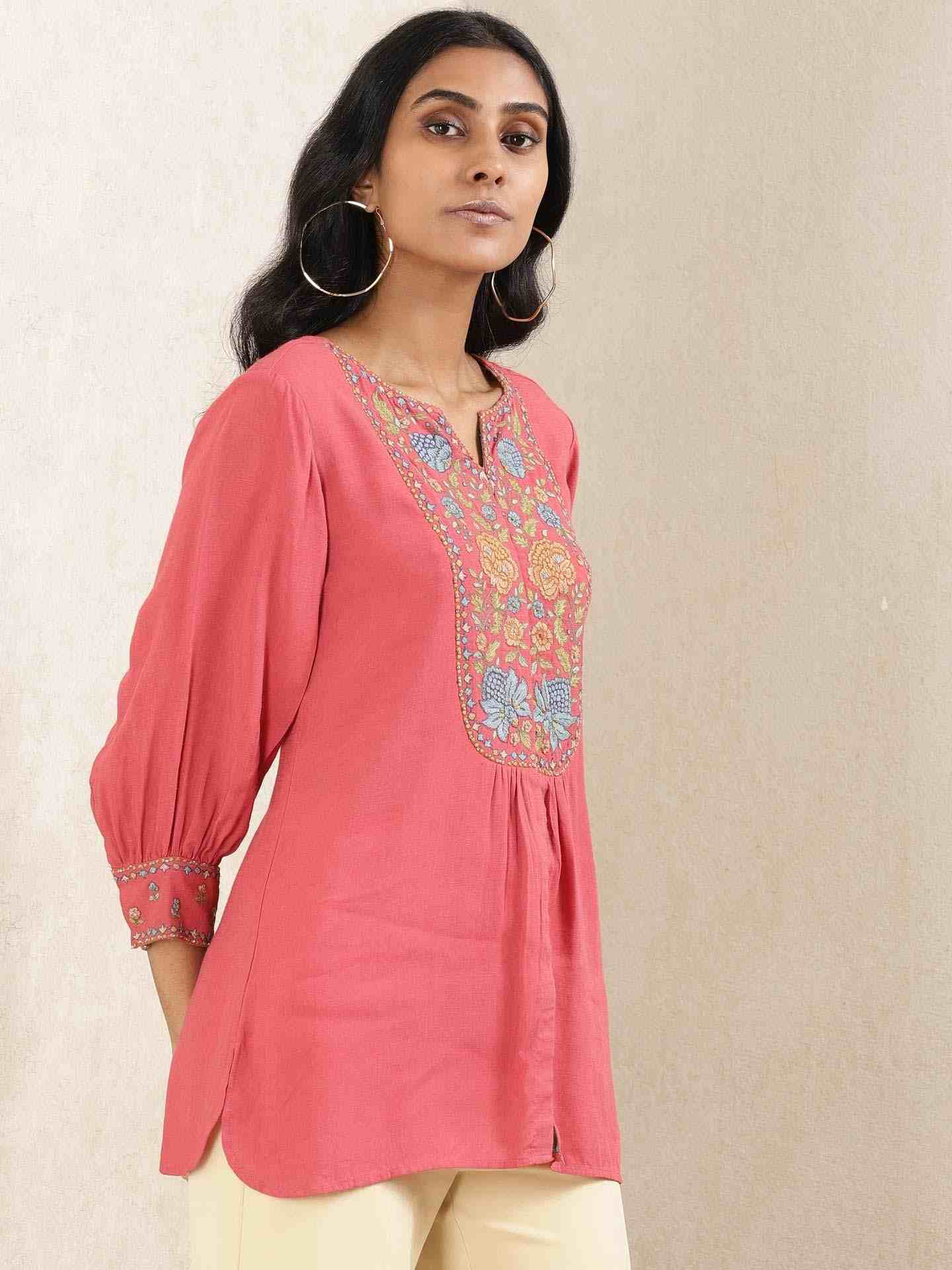 Red Kesar Solid Kurti
