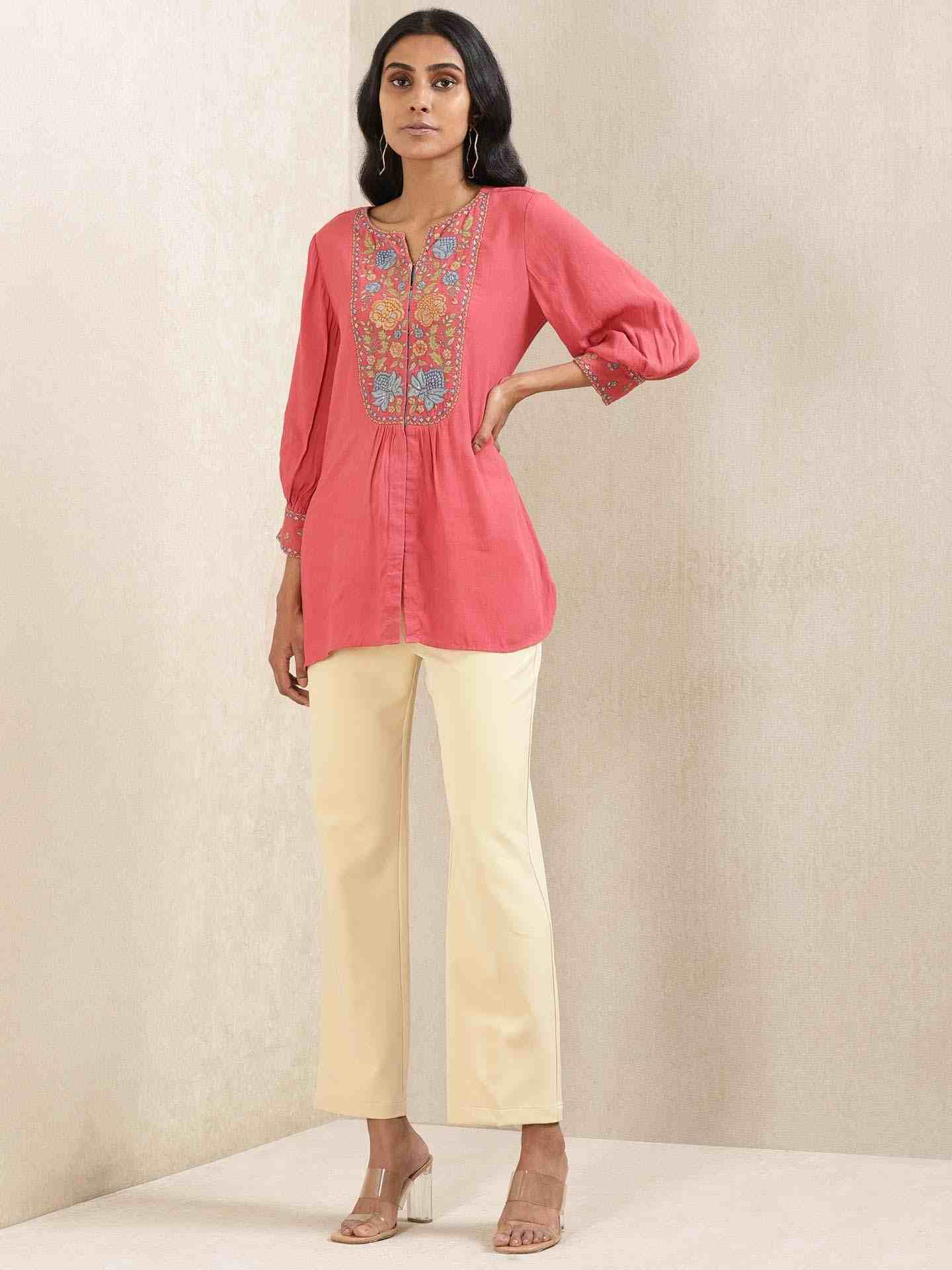 Red Kesar Solid Kurti
