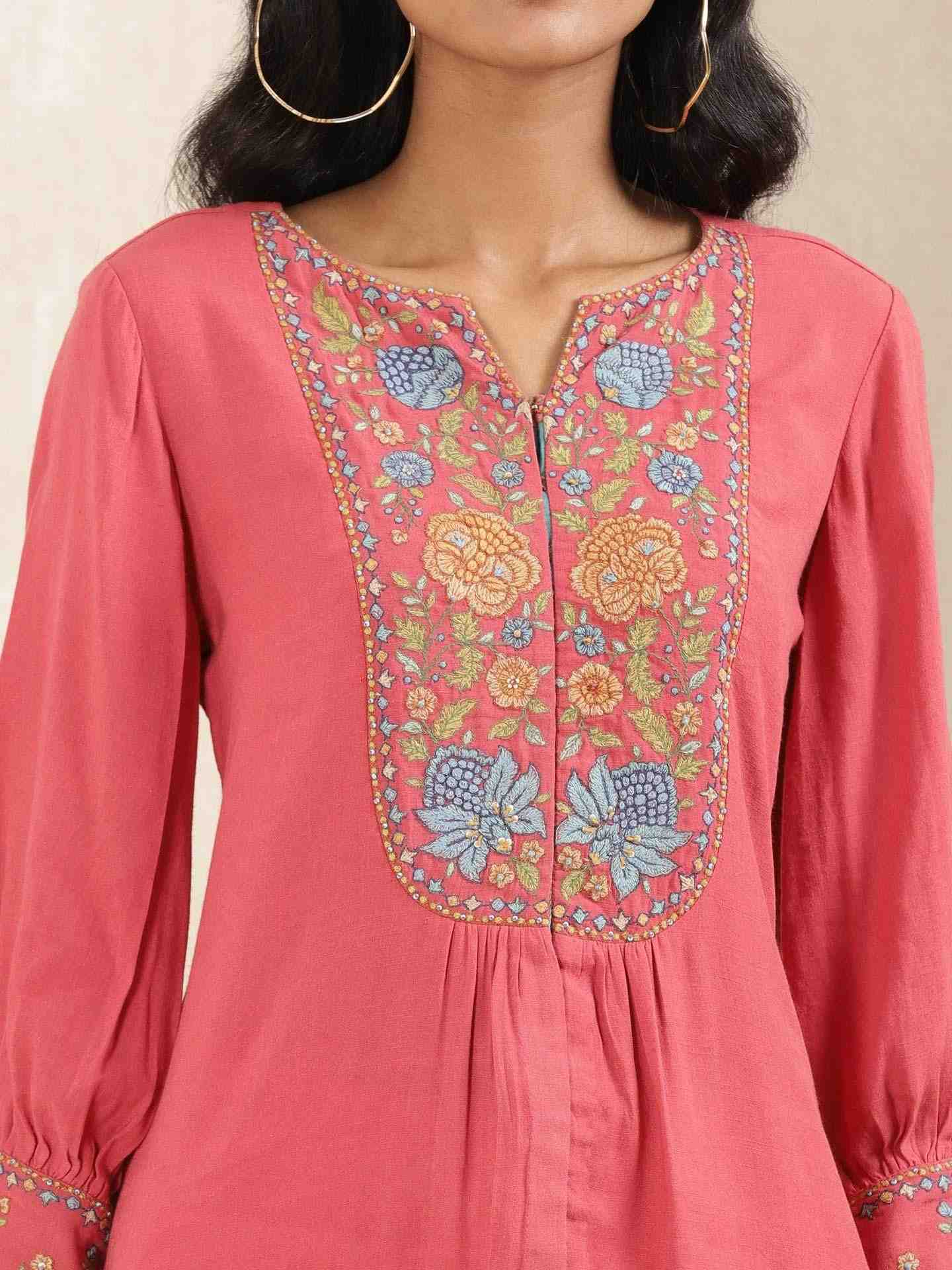 Red Kesar Solid Kurti