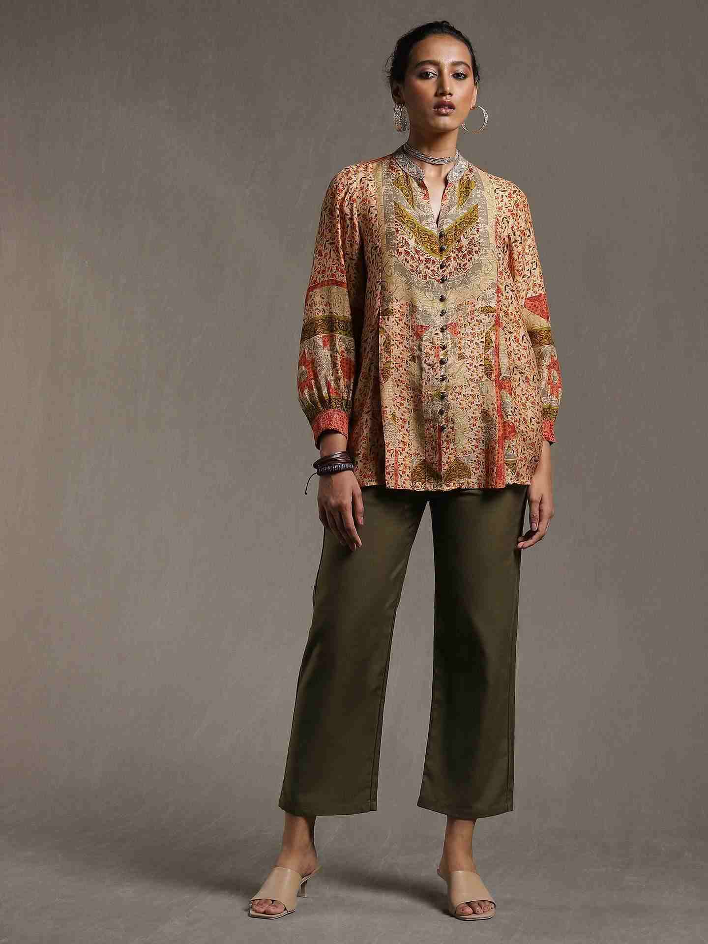 Beige Block Patch Kurti