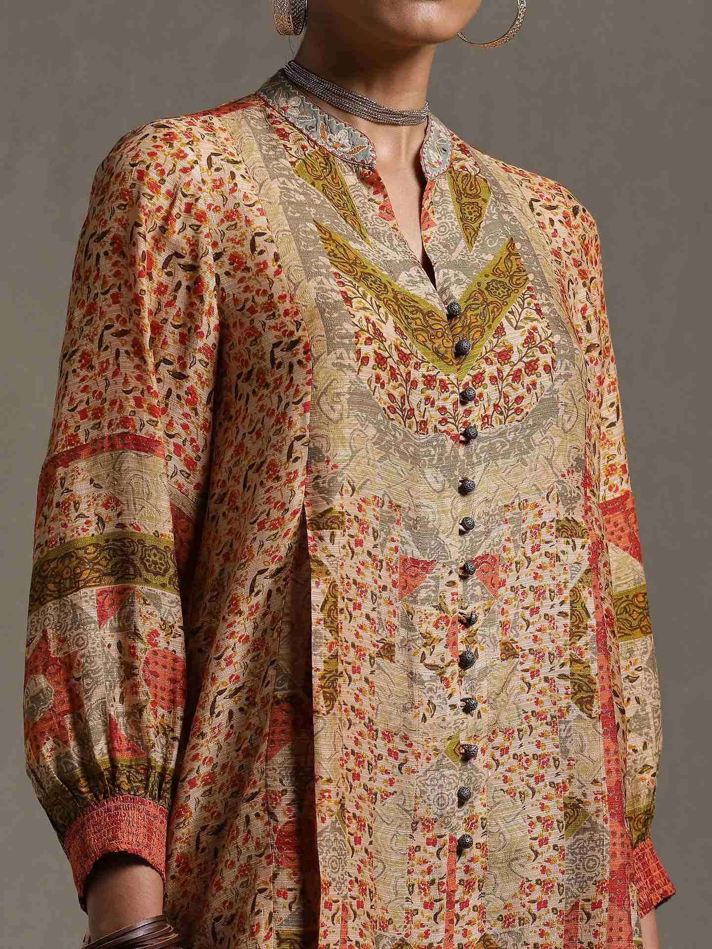 Beige Block Patch Kurti