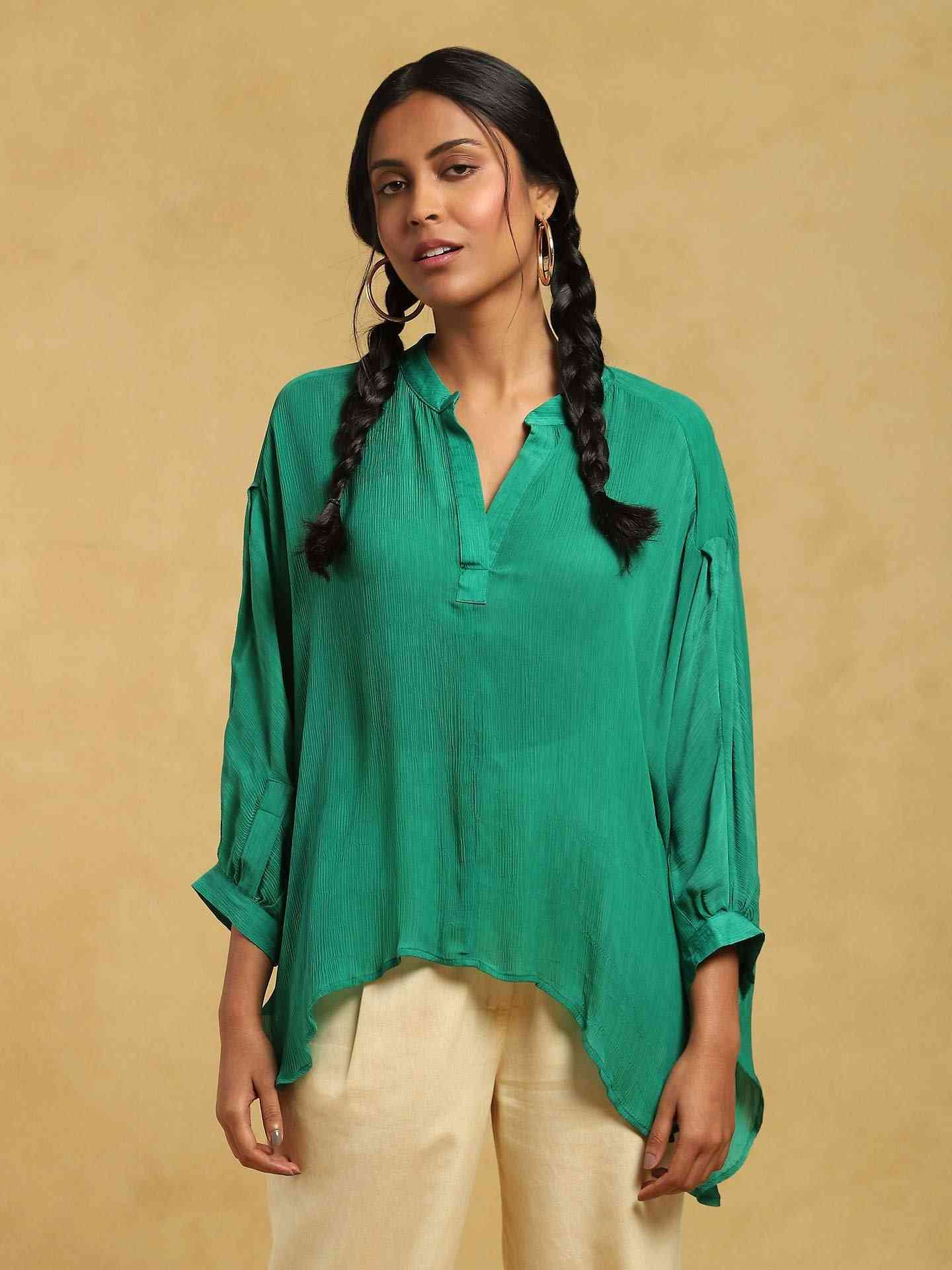 Green Meta Solid Kurti