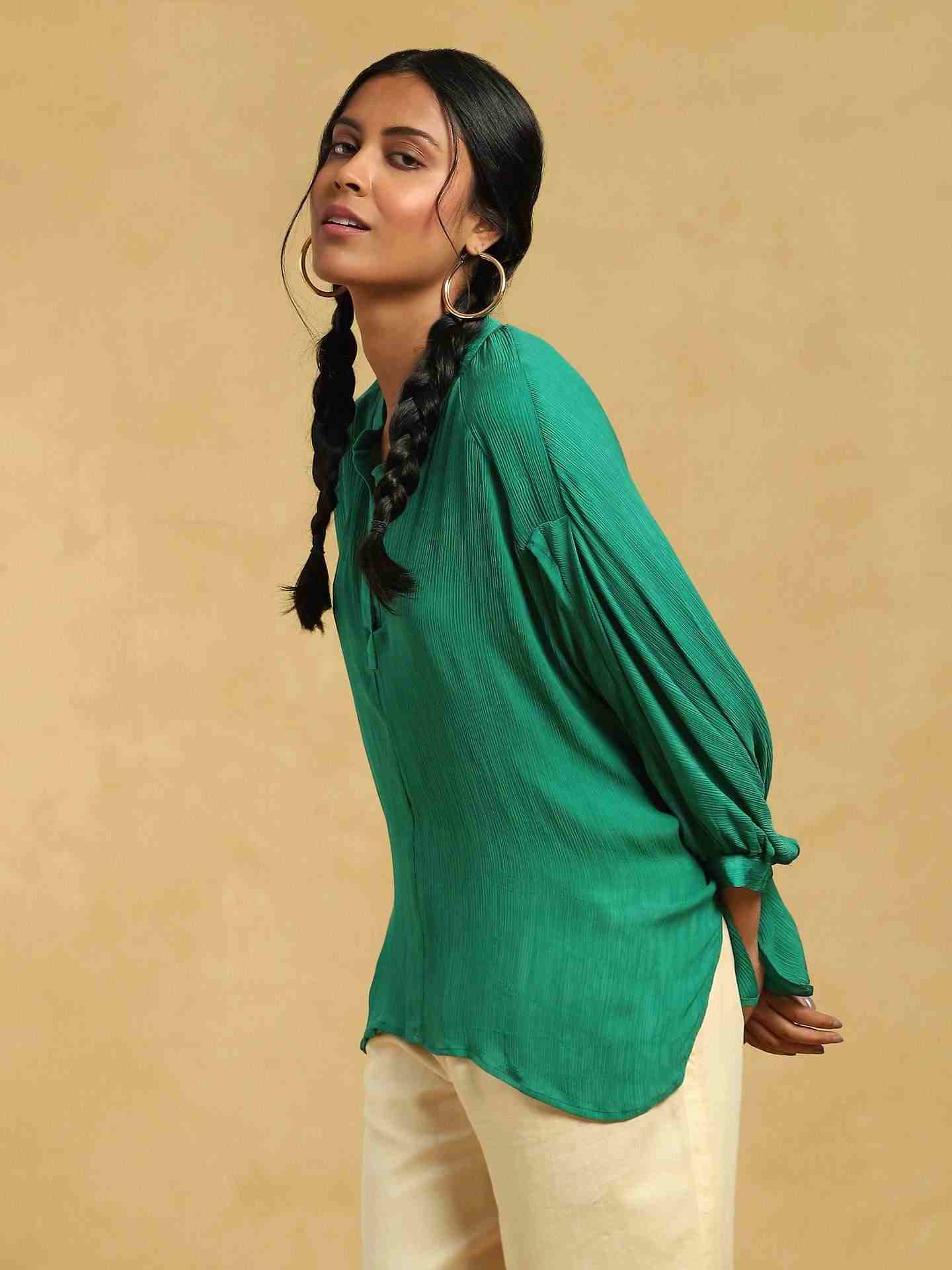 Green Meta Solid Kurti