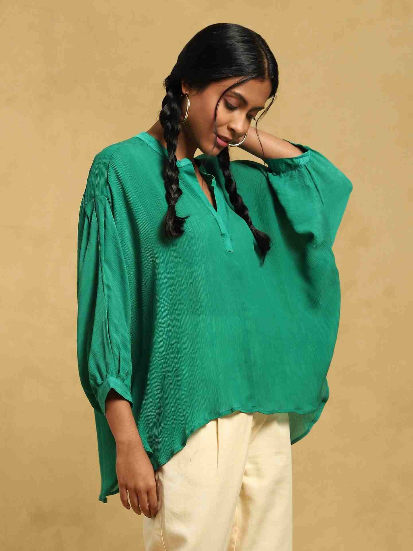 Green Meta Solid Kurti