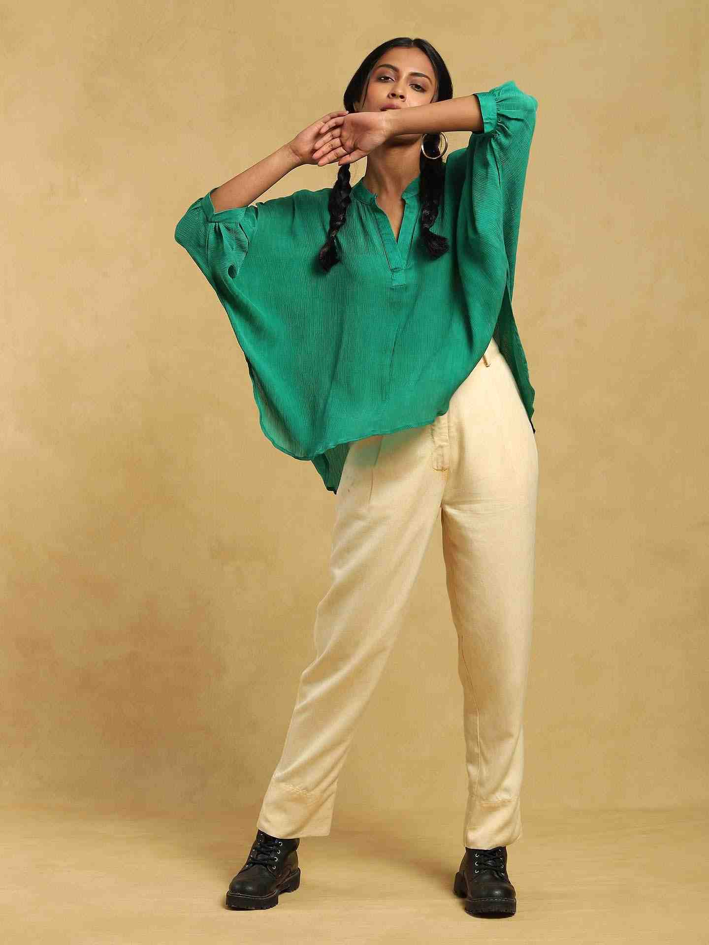 Green Meta Solid Kurti