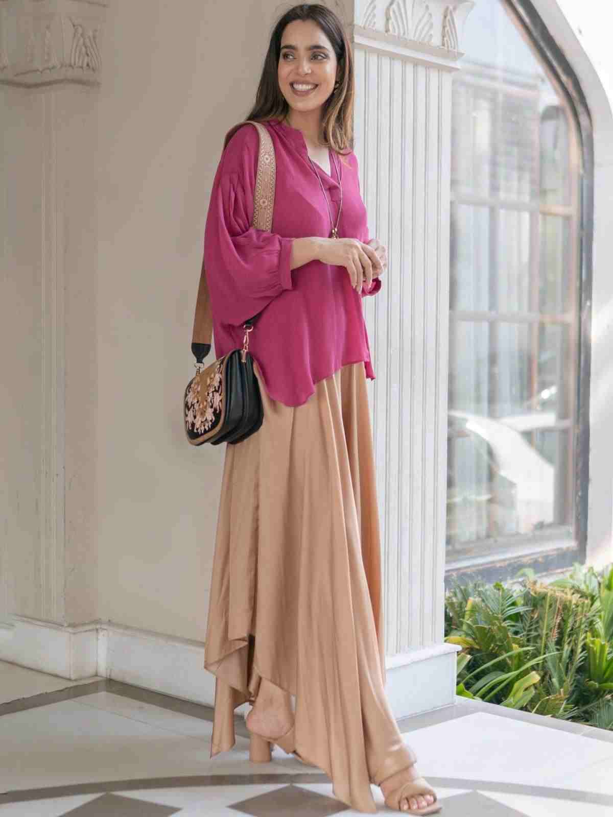 Pink Meta Solid Kurti