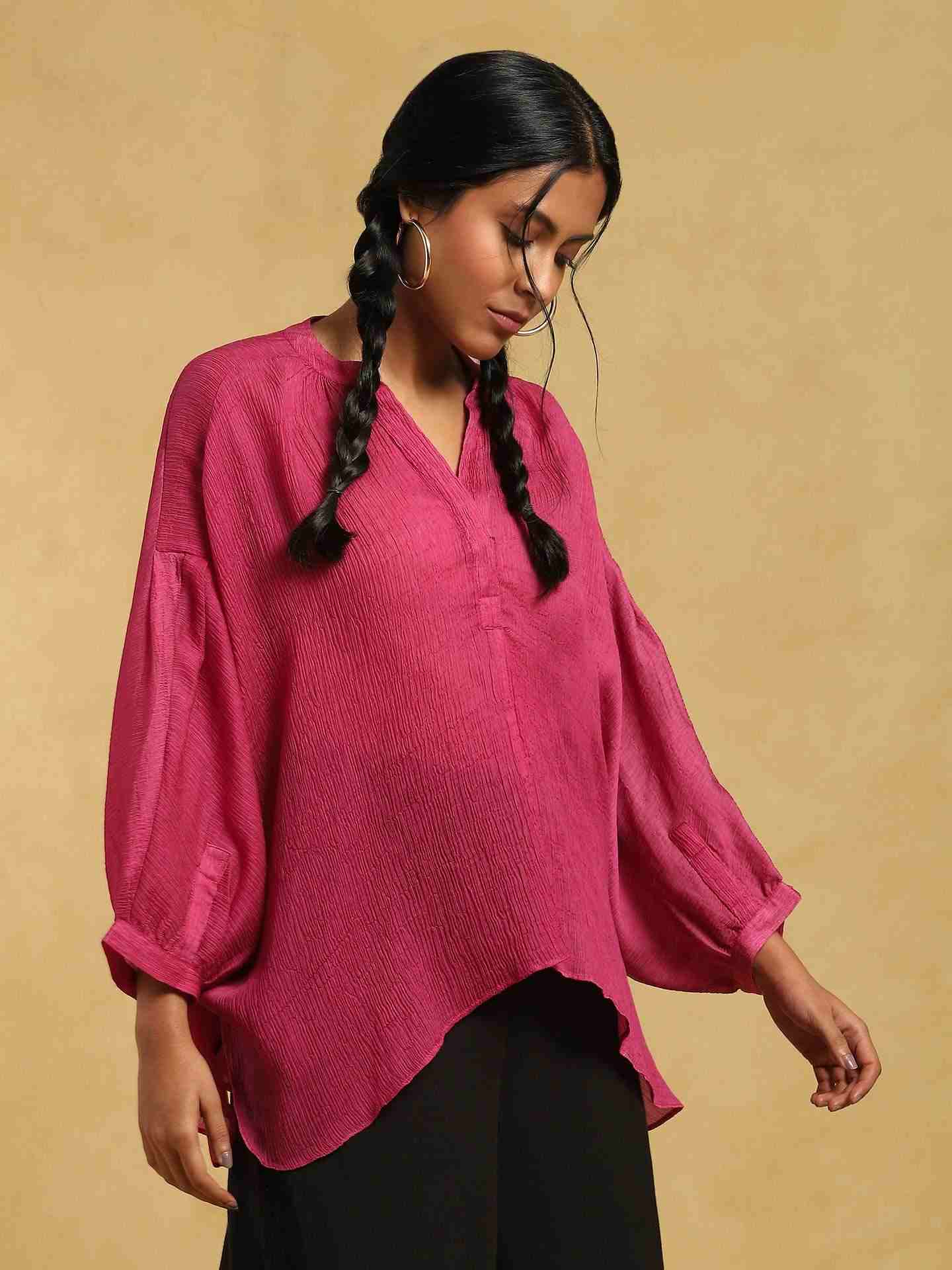 Pink Meta Solid Kurti