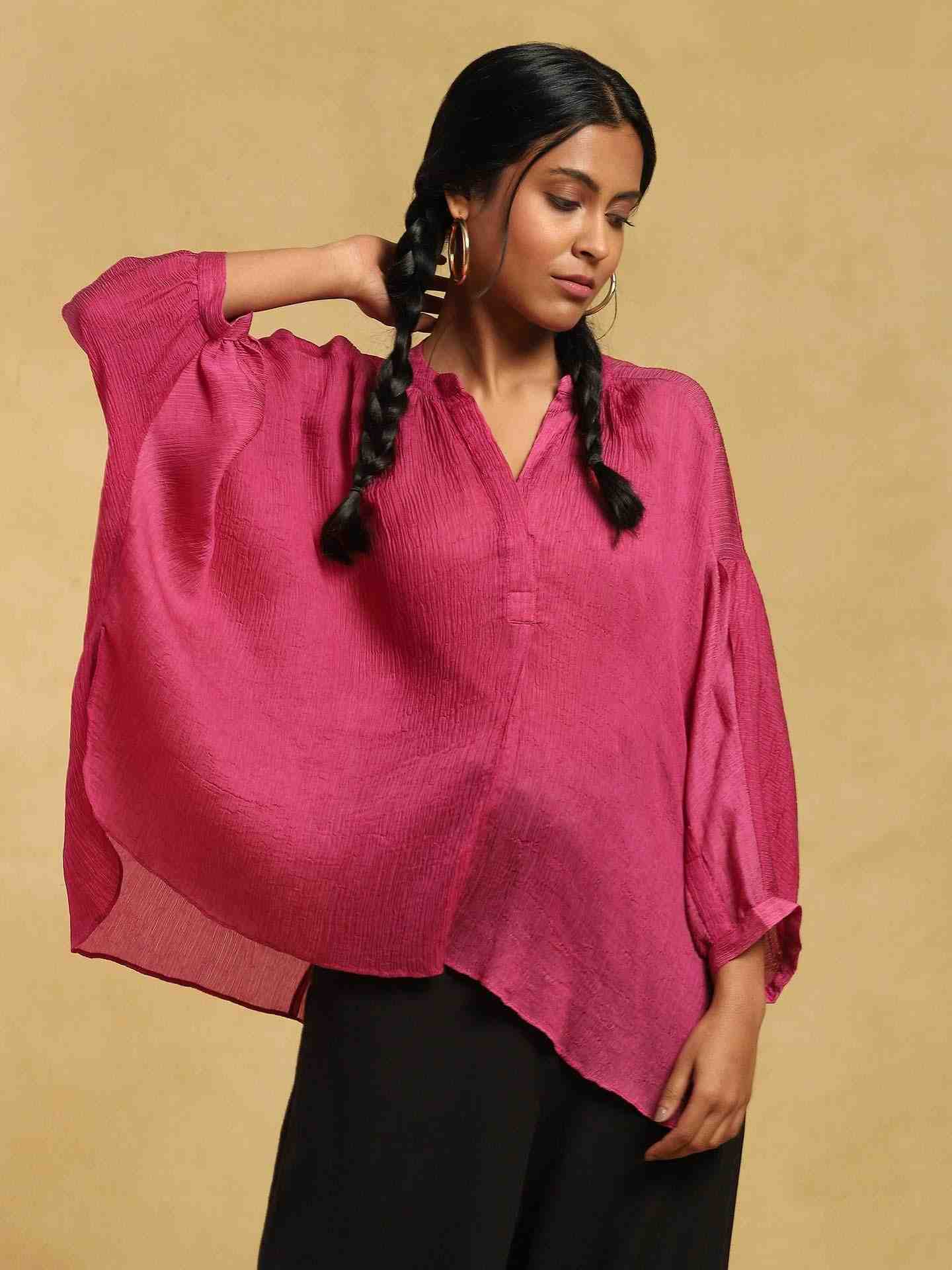 Pink Meta Solid Kurti