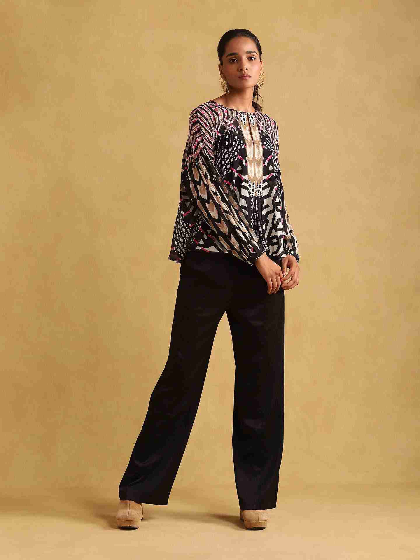 Black Pop Art Peasant Top
