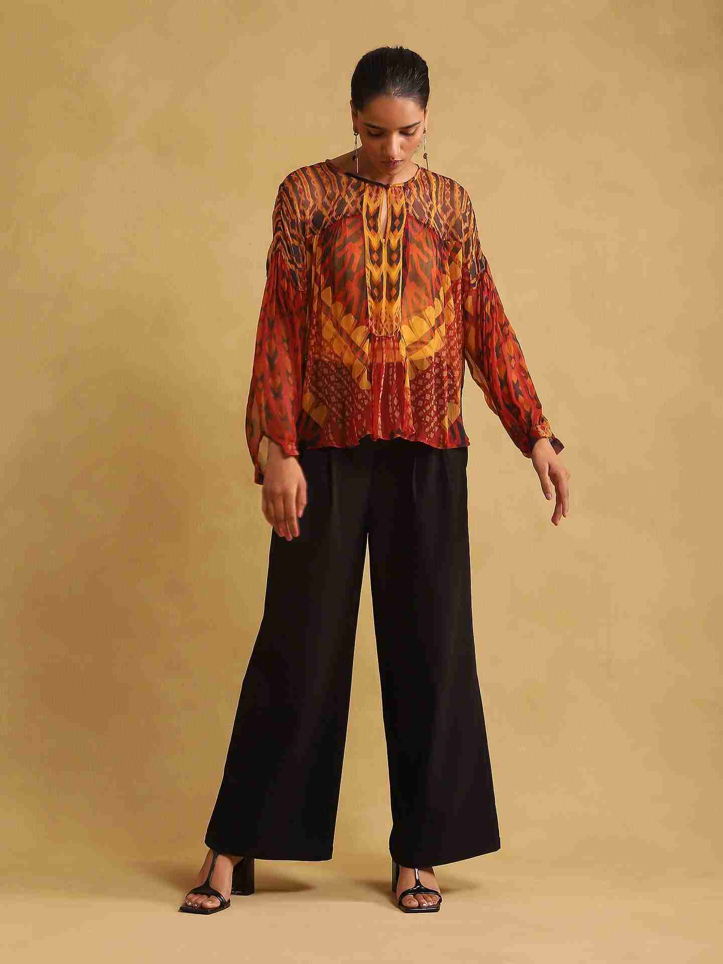 Rust Pop Art Peasant Top